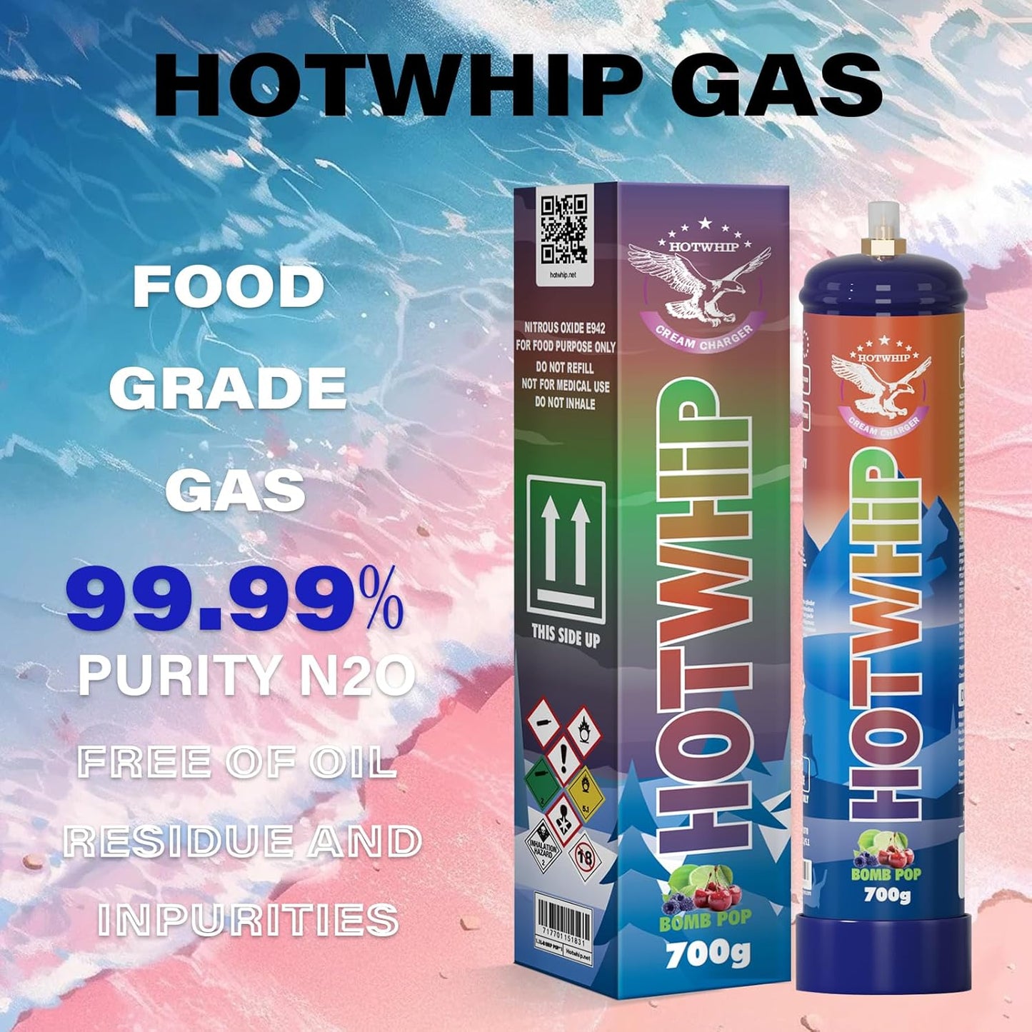 Whipped Cream Charger 700g,1.1L Tank,Cream Charger Food Grade Bombpop Flavor 99.99% Purity Premium Cream Cylinder(1,700g Bombpop)