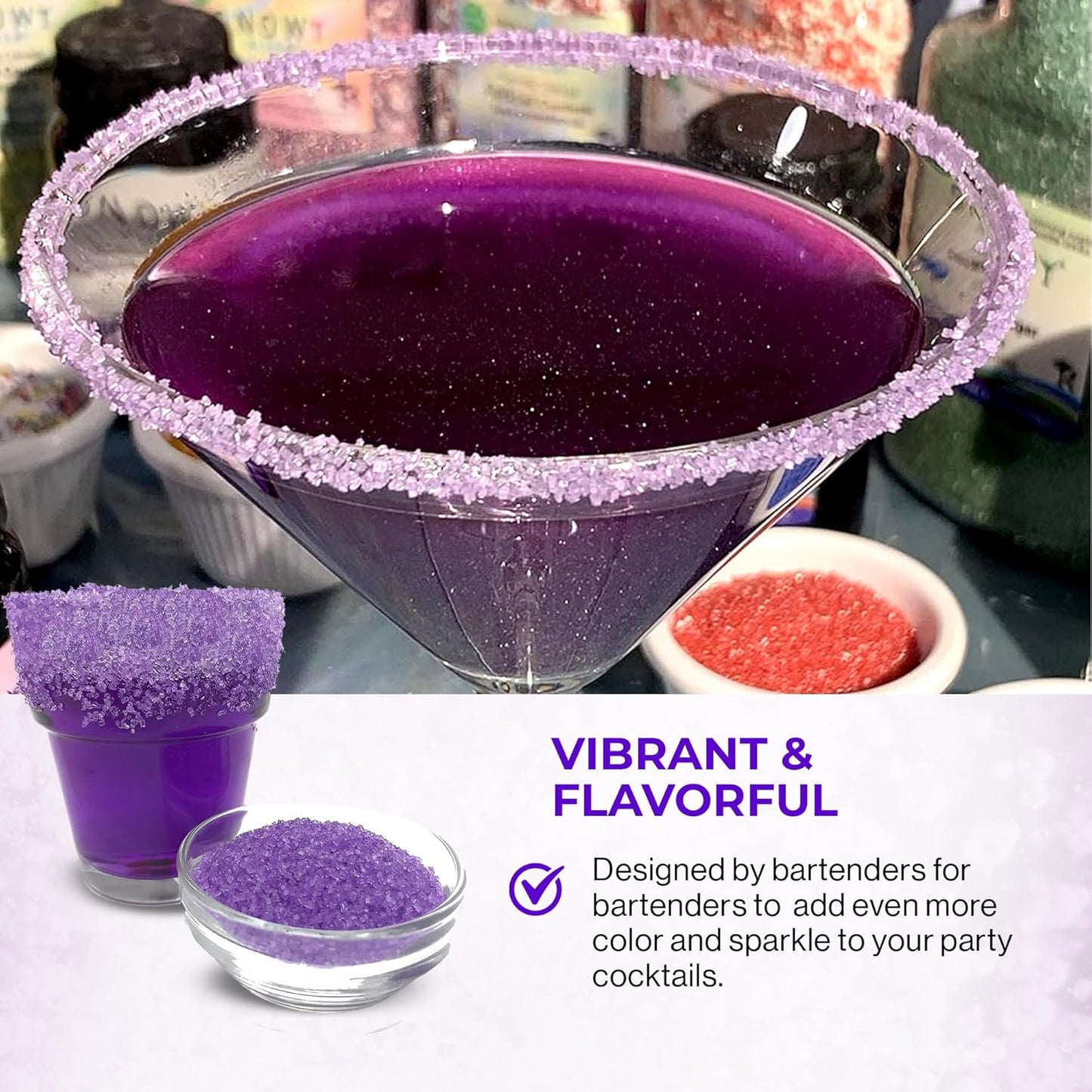 Snowy River Purple, Cocktail & Margarita Sugar Rimmer - Vibrant Color Glass Rimming Sugar with Medium Crystal Texture - 8oz