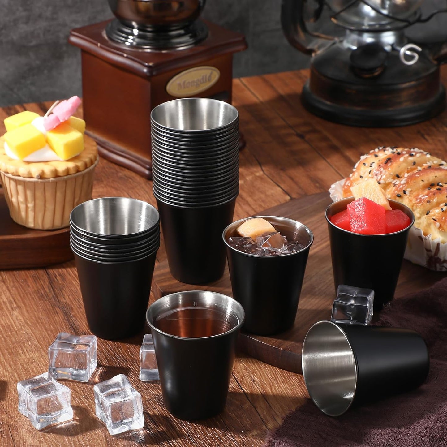 Lallisa 100 Pcs 2 oz Stainless Steel Shot Glasses Metal Cups Small Unbreakable Shot Glass for Espresso Whiskey Bar Home Restaurant Camping Barware Gift (Black)