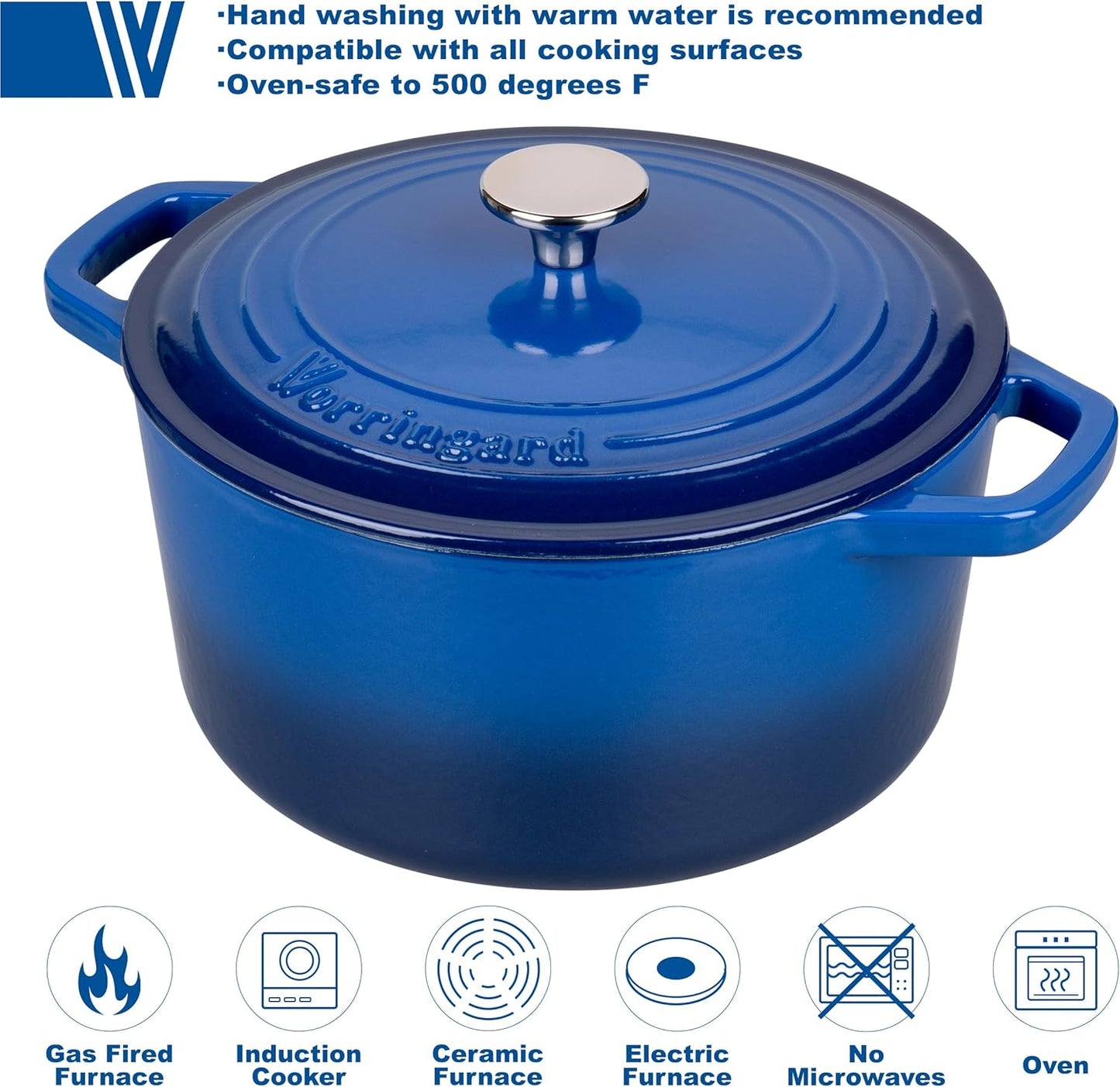 Enameled Cast Iron Dutch Oven Pot with Lid, for Bread Baking, Round Bread Oven- include Sourdough Bread Baking Supplies Set, 4.5QT, Blue