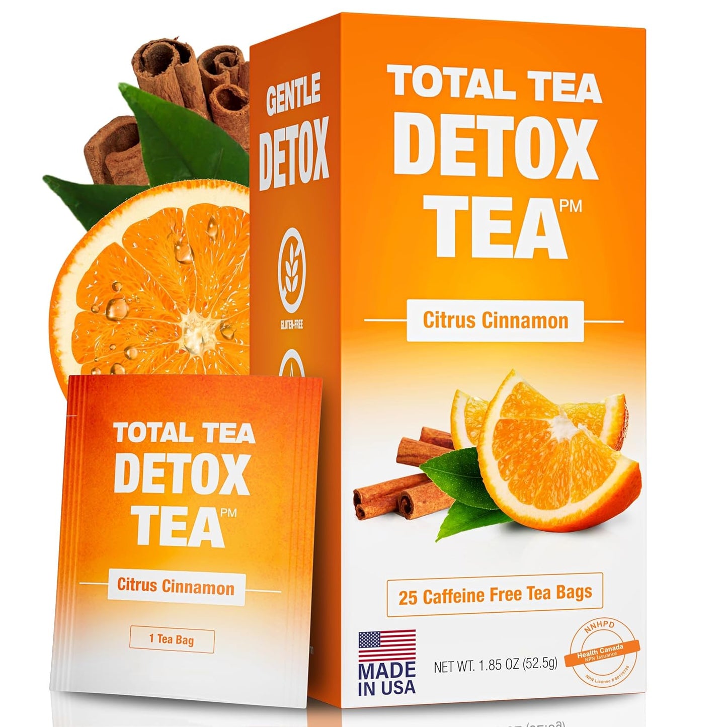 Total Tea SIimming Detox Tea Caffeine Free - 25 Day Detox - Herbal Tea with Chamomile, Hibiscus Tea & Ginger Root for Colon Cleanse – Natural Citrus & Cinnamon Fruit Tea for Digestive Health