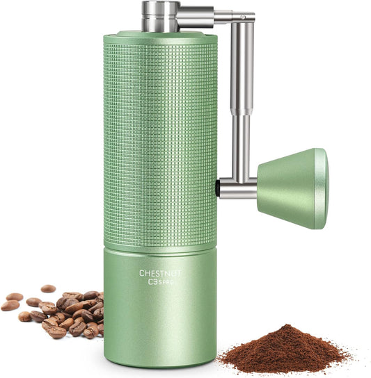 TIMEMORE Chestnut C3S PRO Manual Coffee Grinder, Stainless Steel S2C Conical Burr Coffee Grinder, Hand Coffee Grinder with Foldable Handle, Adjustable Grind Setting for Espresso to French Press, Green