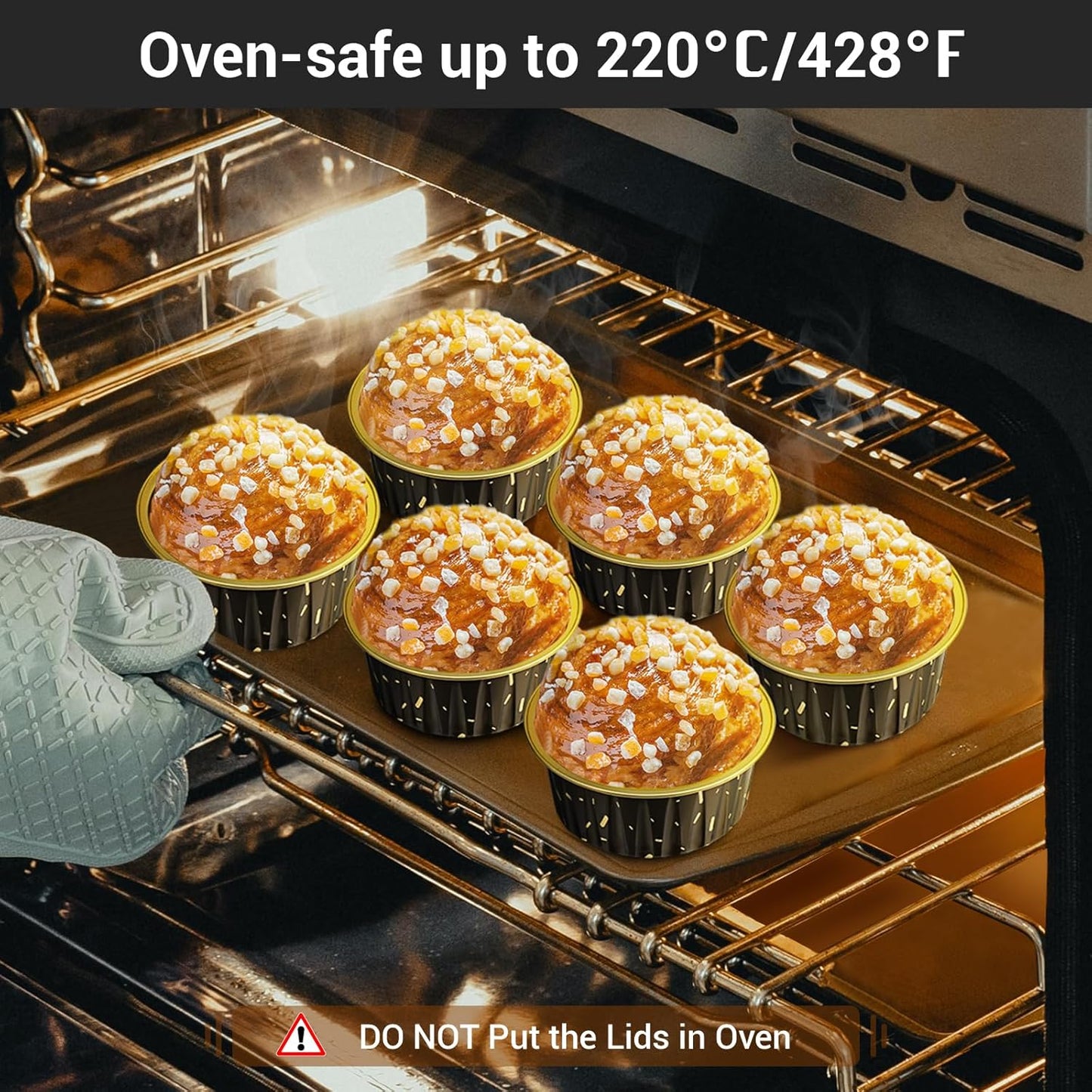 EUSOAR Disposable Ramekins, 200pcs 5oz Aluminum Cupcake Baking Cups Reusable, Mini Muffin Cups Cupcake Liners with Lids, Creme Brulee Containers Mold Tin, for Party Family Gathering Shower Catering