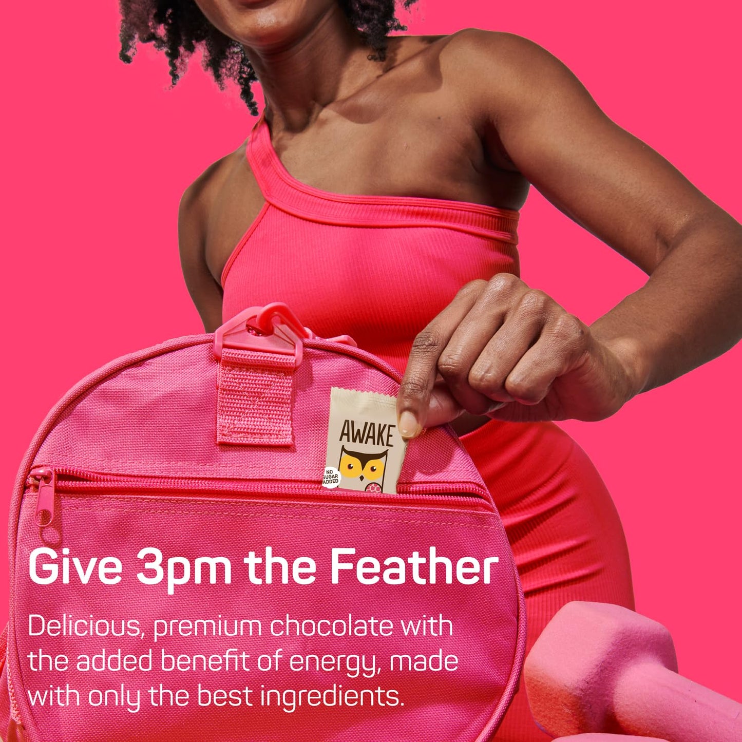 AWAKE - Caffeinated Chocolate Bites - 50mg of Caffeine - Bite-Size Energy Bars - Low-Calorie Snacks - Keto - Gluten-Free - Non-GMO - Coffee Alternative - Almond Sea Salt Dark Chocolate - 50 Bites