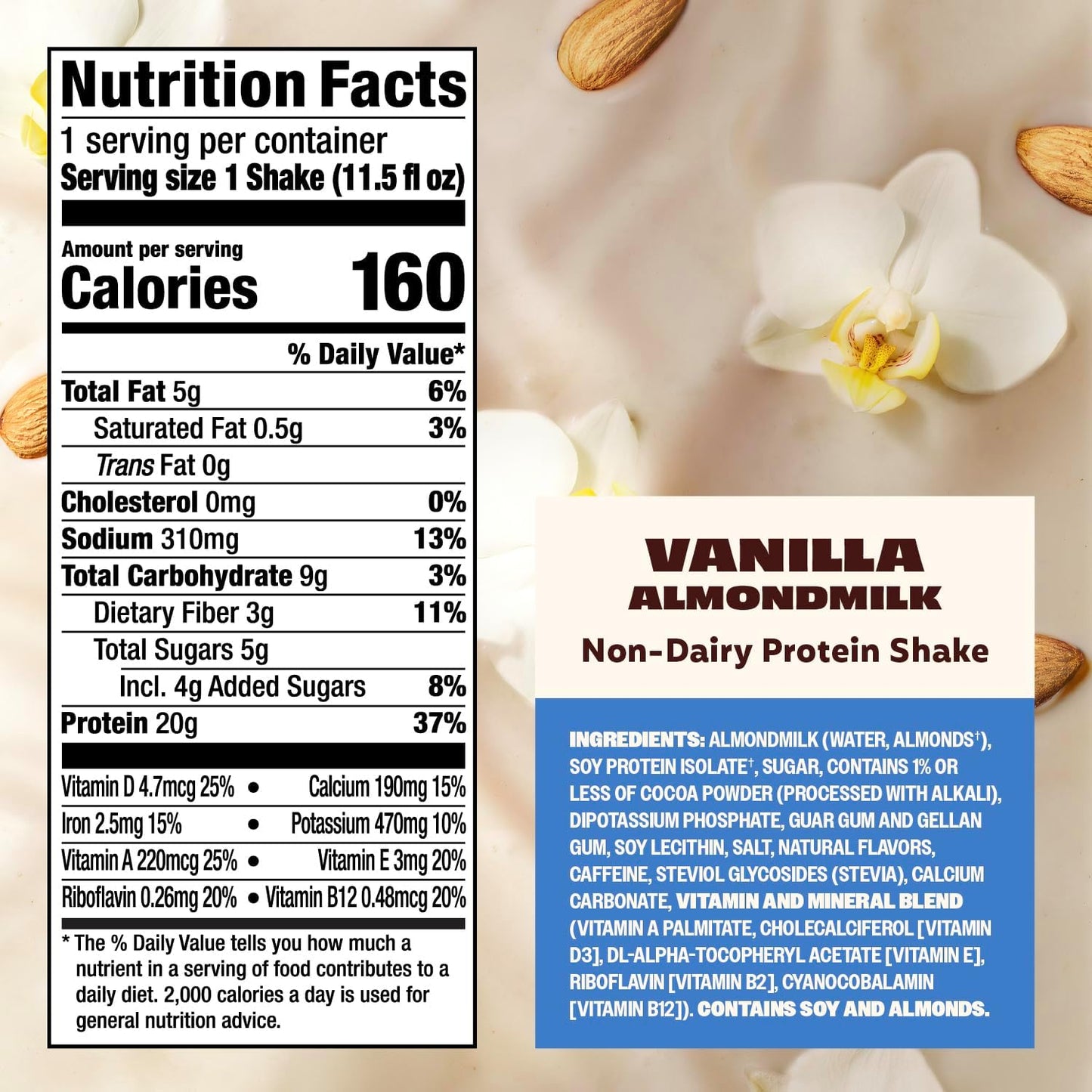 Premier Protein Almondmilk Plant Based Protein Shake, 20g Protein, 5g Sugar, 11.5 Fl oz, Vanilla, 12 Count
