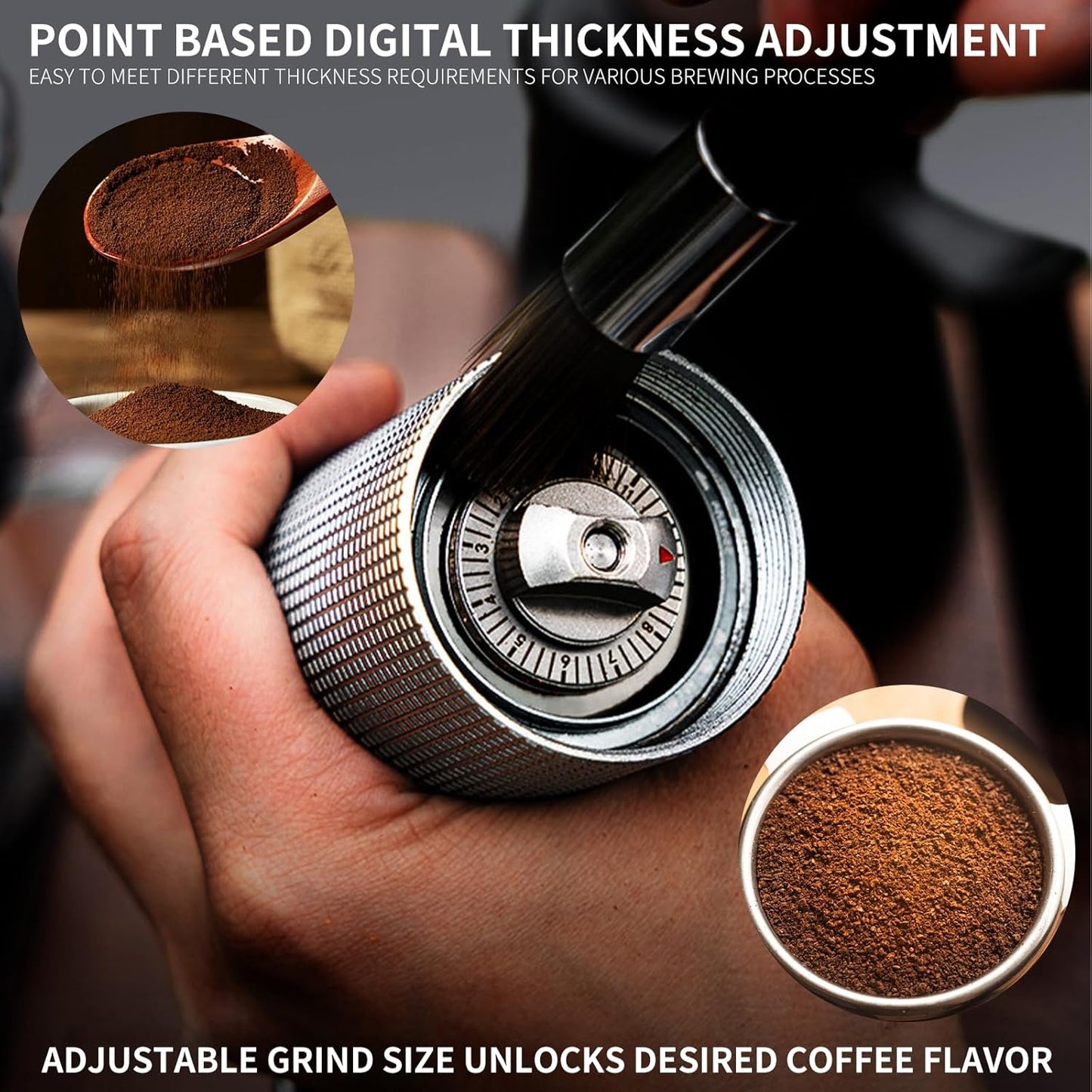 Manual Coffee Grinder, Adjustable Grinding Settings, Stainless Steel Burrs, Portable Hand-Cranked Coffee Grinder, For Espresso, Drip Filter, French Press Filter, Compact And Durable (black)