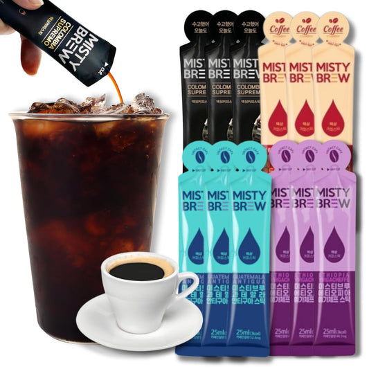 Cold Brew Coffee Concentrate liquid, Single Serve Coffee Sticks, MistyBrew, Imported from Korea, 4 flavors, Premium coffee (12 sticks, Mix)