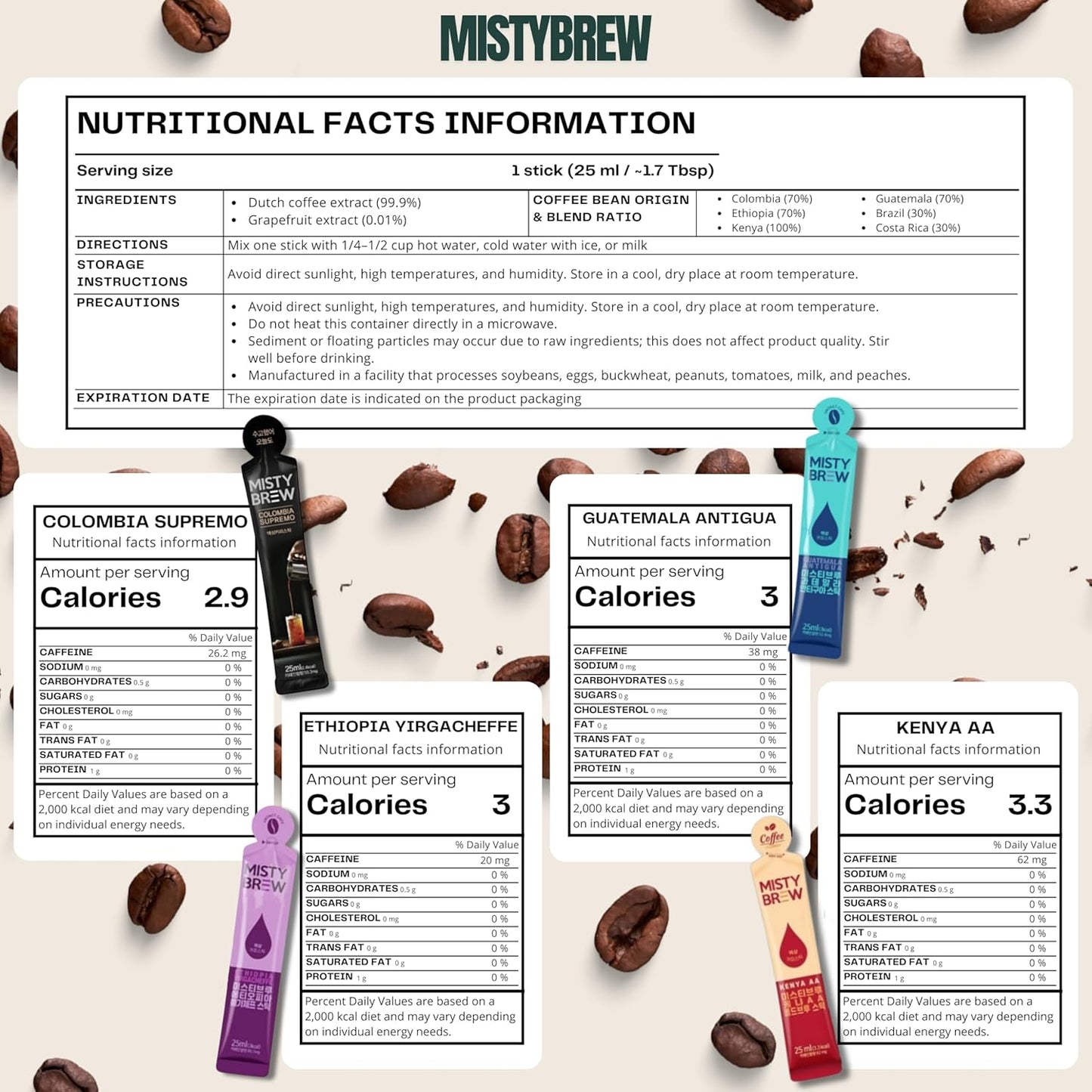 Cold Brew Coffee Concentrate liquid, Single Serve Coffee Sticks, MistyBrew, Imported from Korea,Premium coffee (30 sticks, Antigua)