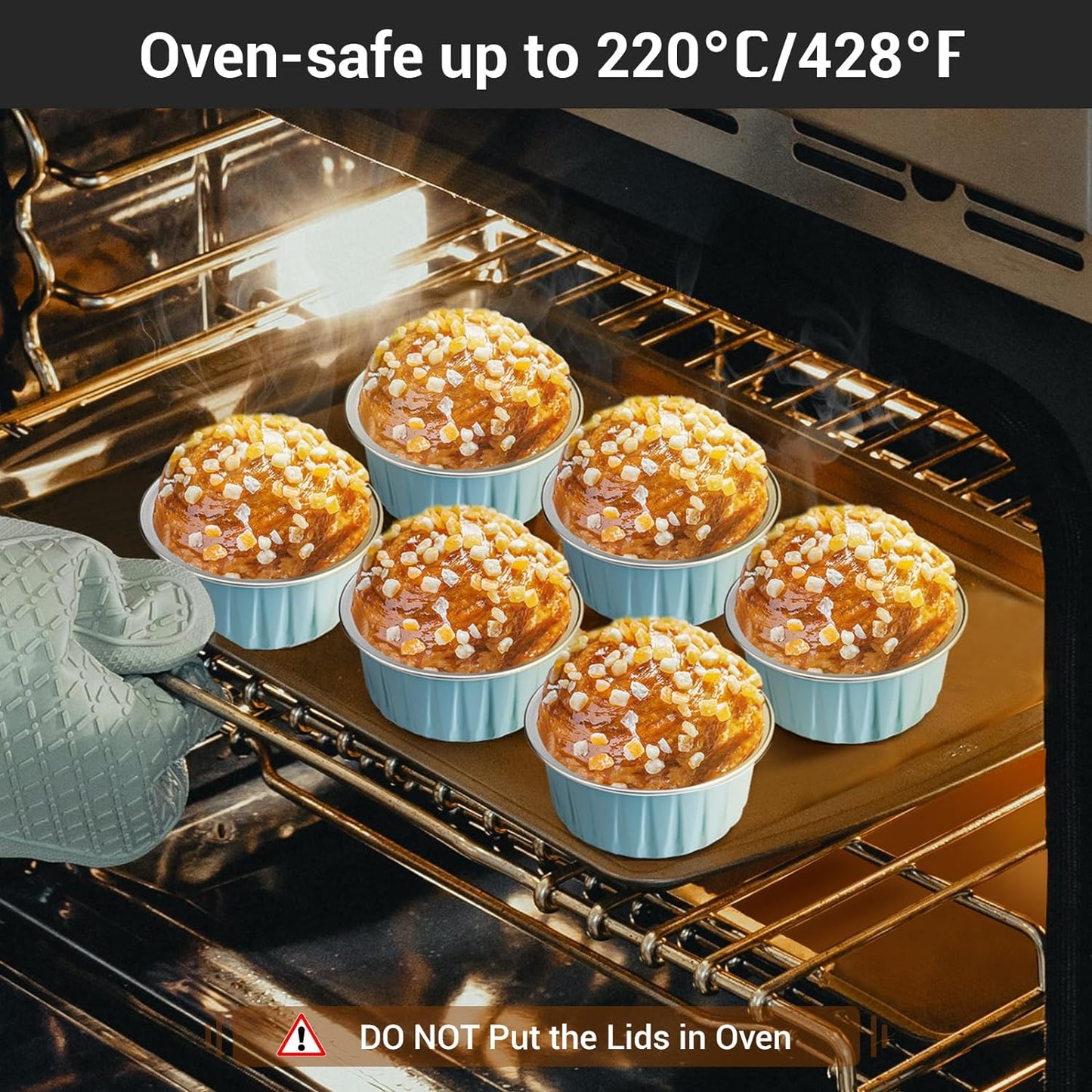 EUSOAR Aluminum Cups with Lids, 50pcs 5oz 125ml Foil Cupcake Baking Cups, Muffin Liners Cups with Lids, Disposable Foil Ramekins Pans, Aluminum Foil Cupcake Holders