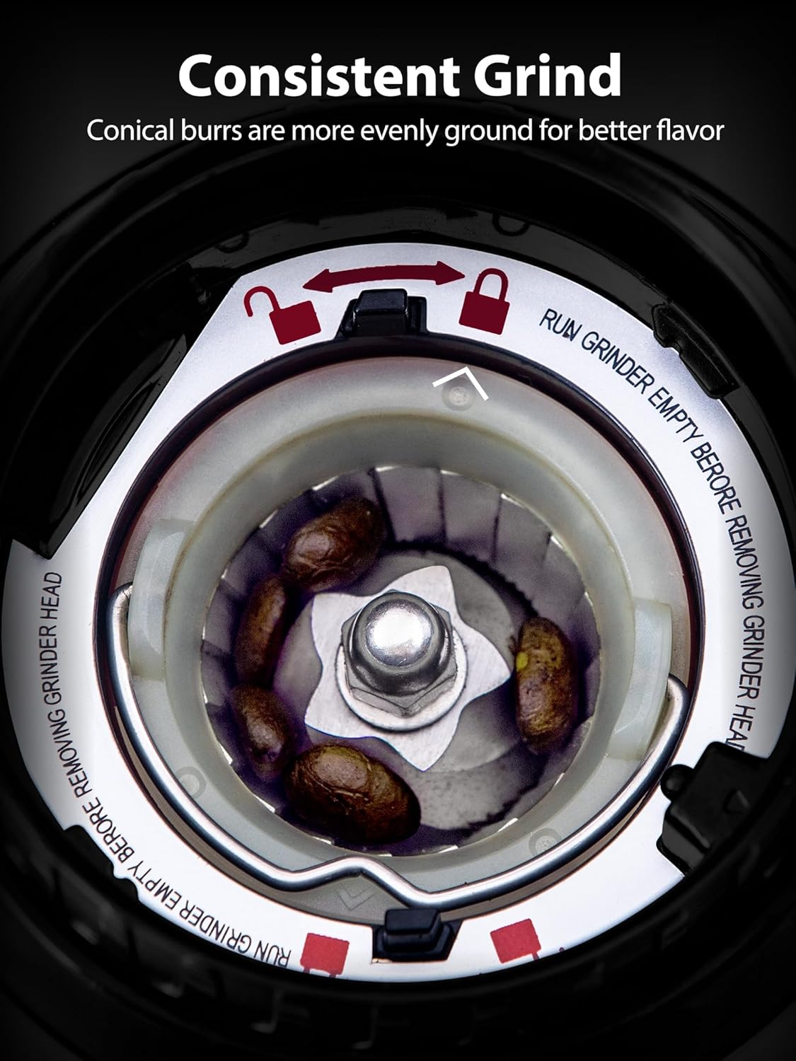 Aromaster Coffee Bean Grinder with 48 Gind Settings, Conical Burr Coffee Grinder for Home Use,Stainless Steel,40 Seconds Adjustable Timer,Anti-static,Easy to Clean with Brush