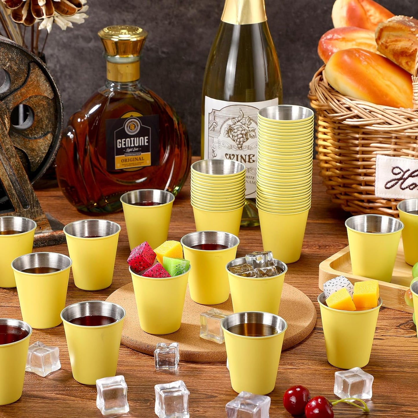 Lallisa 100 Pcs 2 oz Stainless Steel Shot Glasses Metal Cups Small Unbreakable Shot Glass for Espresso Whiskey Bar Home Restaurant Camping Barware Gift (Gold)