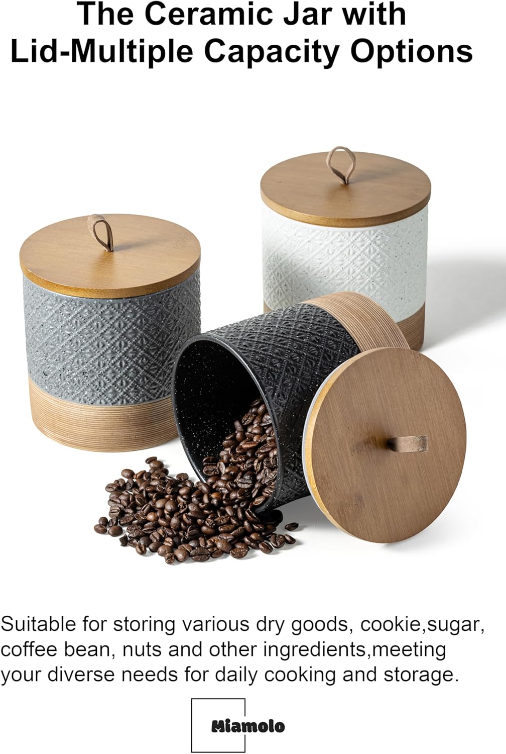 Coffee Storage Containers with Lids, Ceramic Coffee Container Kitchen Jars with Airtight Lid for Candy Spice Sugar Tea Bag, Decorative Kitchen Canisters for Countertop, Black & 42 fl.oz