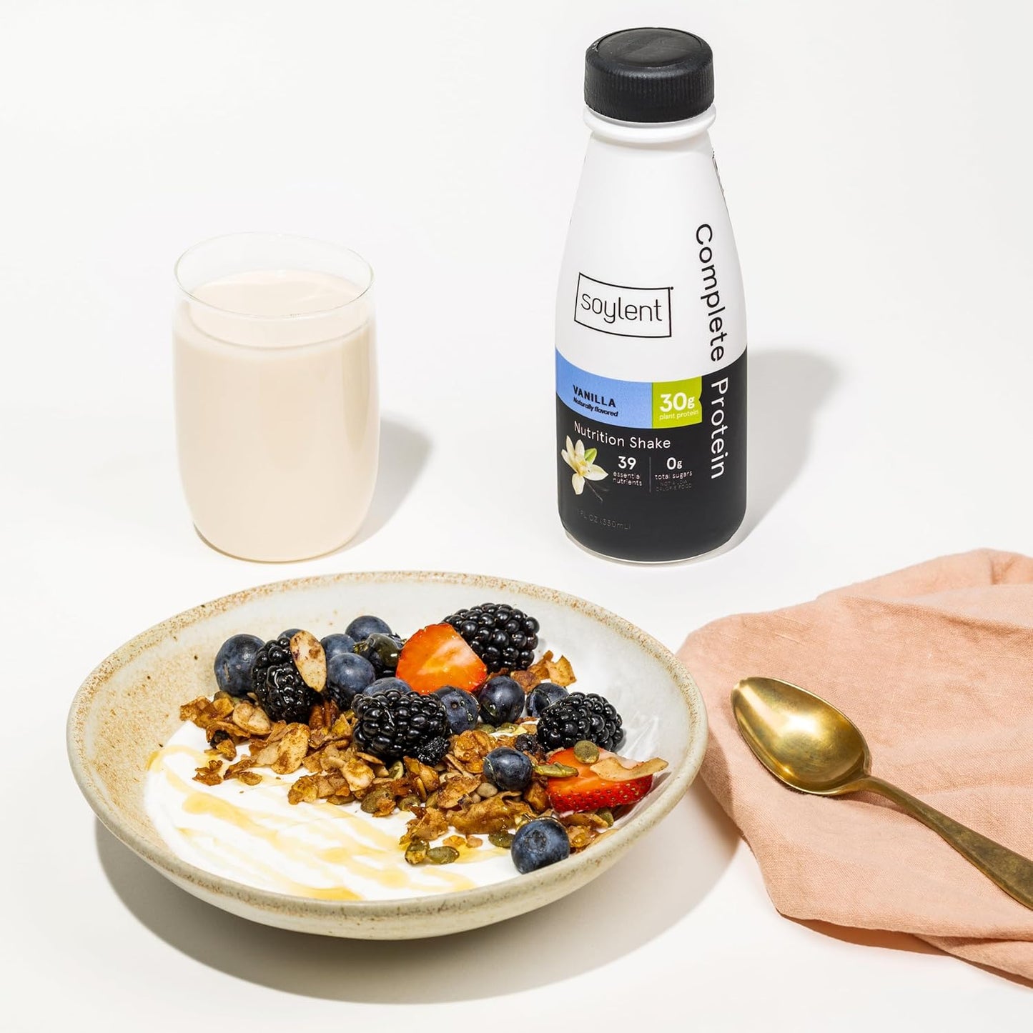 Soylent Vanilla High Protein Shake, 30g Complete Protein, Vegan, Dairy Free and 0g Sugar, Ready to Drink Protein Drinks, 11 Oz, 36 Pack