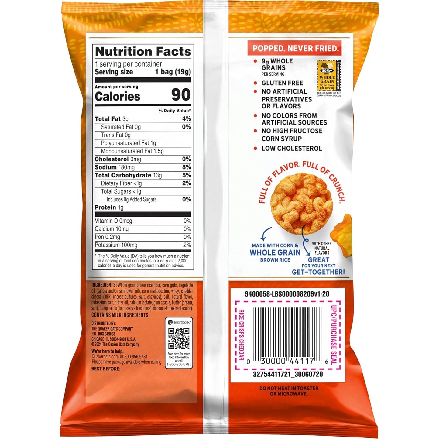 Quaker Rice Crisps, Gluten Free, Cheddar, 0.67 Oz, 30 Count