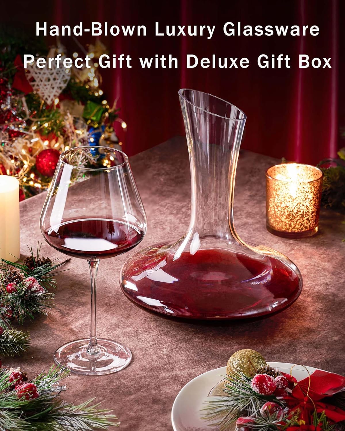 JBHO Hand Blown Italian Style Crystal Burgundy Wine Glasses - Lead-Free Premium Crystal Clear Glass - Set of 2-21 Ounce - Gift-Box for any Occasion