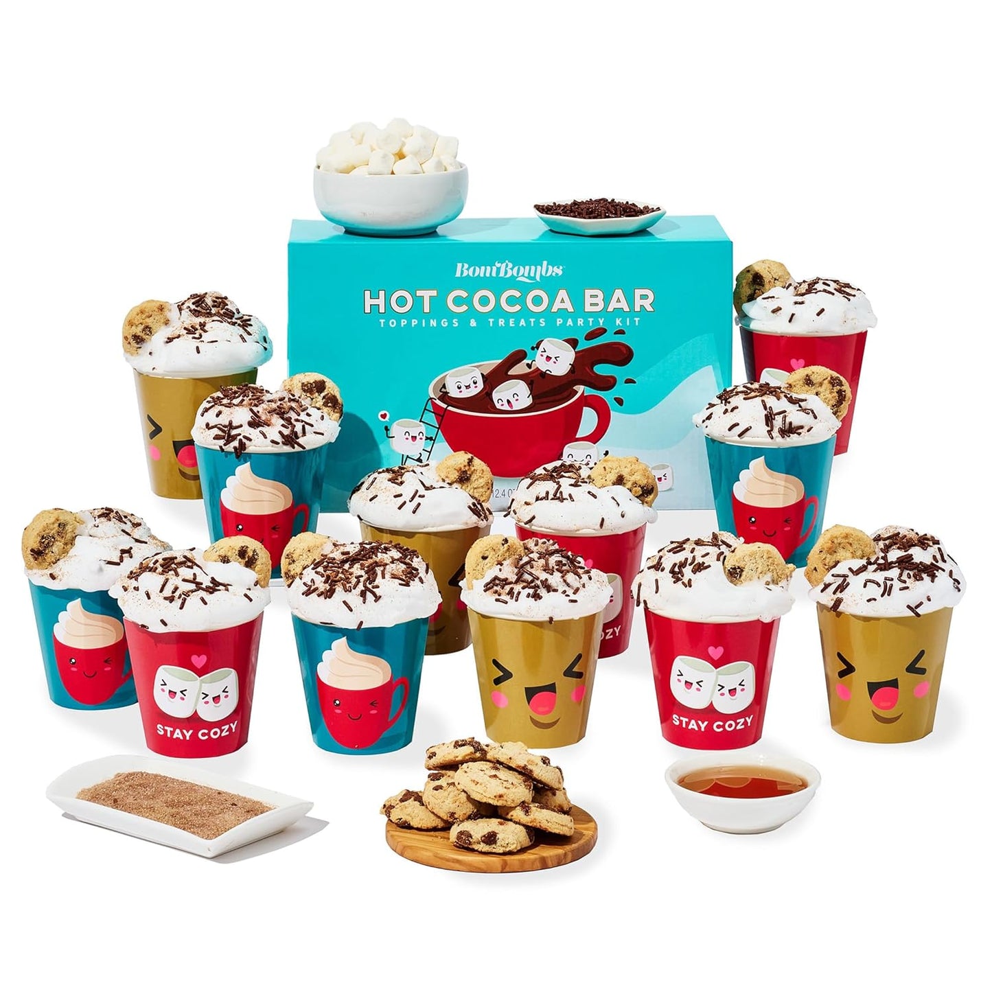BomBombs, Mini Hot Cocoa Bar, Includes 12 Mini Servings of Gourmet Hot Chocolate Mix in 4 Fun Flavors with Toppings and Hot Cocoa Cups
