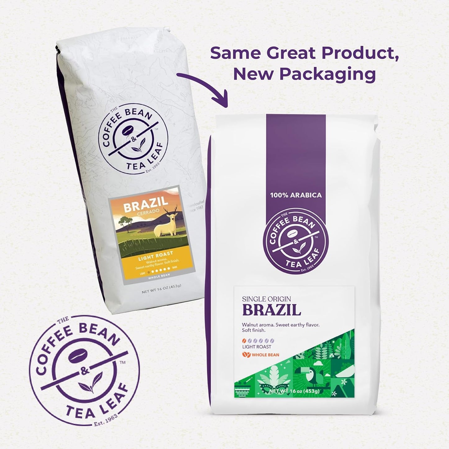 The Coffee Bean & Tea Leaf, Brazil Cerrado, Light Roast Whole Bean Coffee Beans - 1lb bag (16oz)