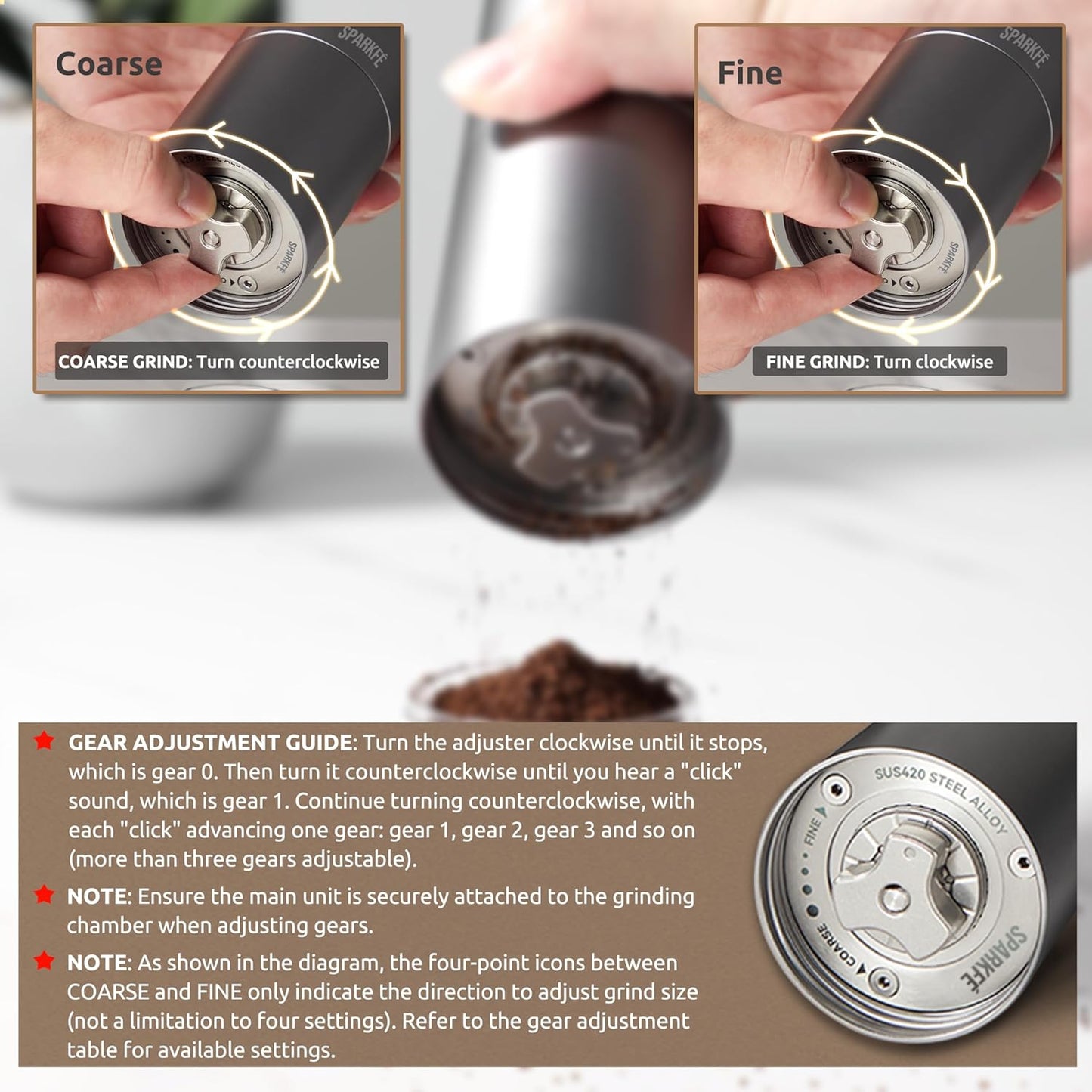 Portable Electric Coffee Grinder, Rechargeable Wireless Handheld Grinder with Stainless Steel Conical Burr, Adjustable Grind Settings, for Espresso, Moka, Pour Over, French Press, Cold Brew