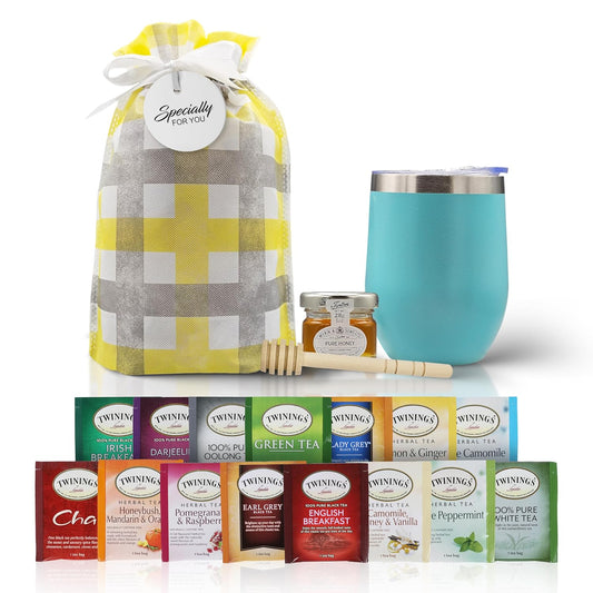 Tea Gift Set for Women & Men – Includes Assorted Teas, Elegant Mug & Honey (Teal)