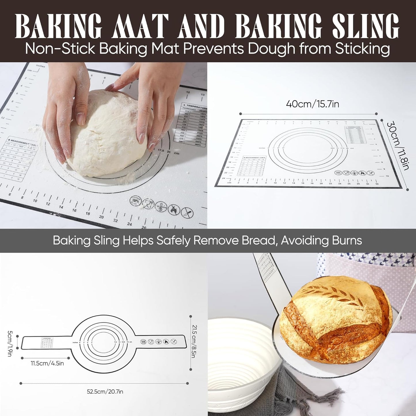 Sourdough Starter Kit with Jar – Complete Sourdough Bread Baking Supplies for Beginners, Includes 2 Silicone Proofing Baskets Baking Mat Sour Dough Kit - White