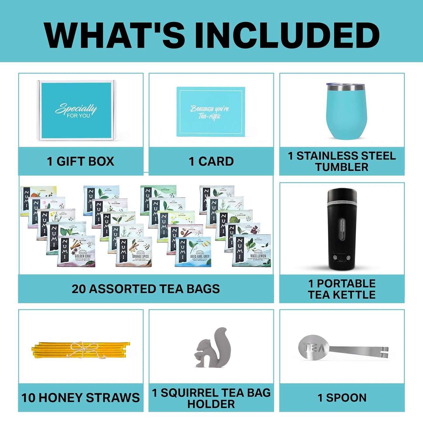 Organic Gift Set with Portable Kettle - 36 Piece Gift for Tea Lovers - Includes Insulated Mug, Assorted Organic Teas, Honey Sticks & Accessories - Ultimate Brewing Experience