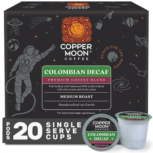 Copper Moon Single Serve Decaffeinated Coffee Pods for Keurig K Cup Brewers, Colombian Decaf Blend, Medium Roast Coffee, 20 Count