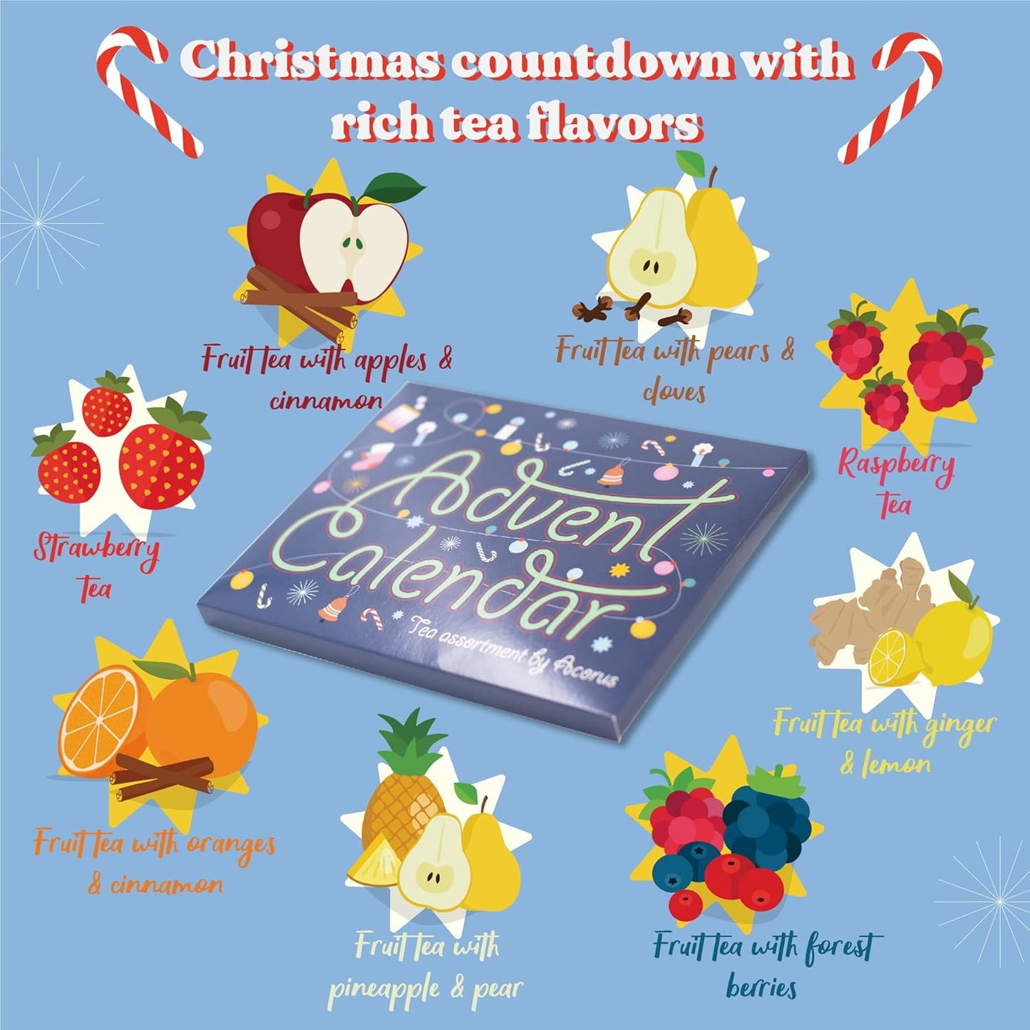 Tea Advent Calendar 2025 by Acorus – 8 Christmasy flavors – 24 tea bags For The Christmas Countdown – Gift Idea For Festive Winter Period