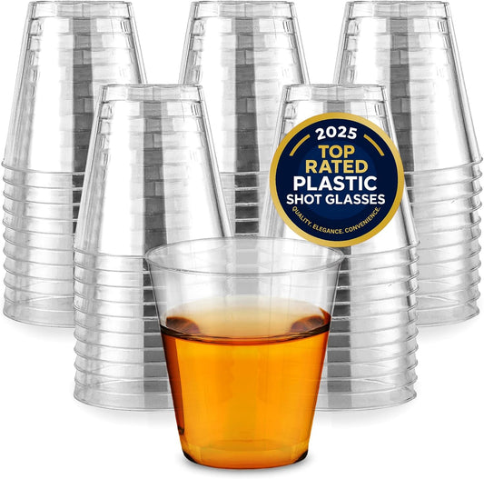 Stock Your Home 2 oz Shot Glasses - 100 Mini Plastic Shot Glasses (2oz) Clear Disposable Cups for Jello Shots, Wine Tasting, Liquor, Whiskey, Pudding, Sample Cup for Halloween and Elegant Parties
