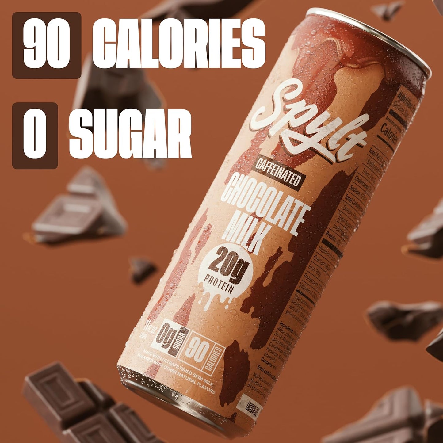 Spylt High Protein Chocolate Milk with 60mg Caffeine & 20g Protein - 90 Calories, Ready to Drink, Sugar Free, Lactose Free Milk, Perfect for Workout Recovery & Afternoon Pick Me Up - 12 Count