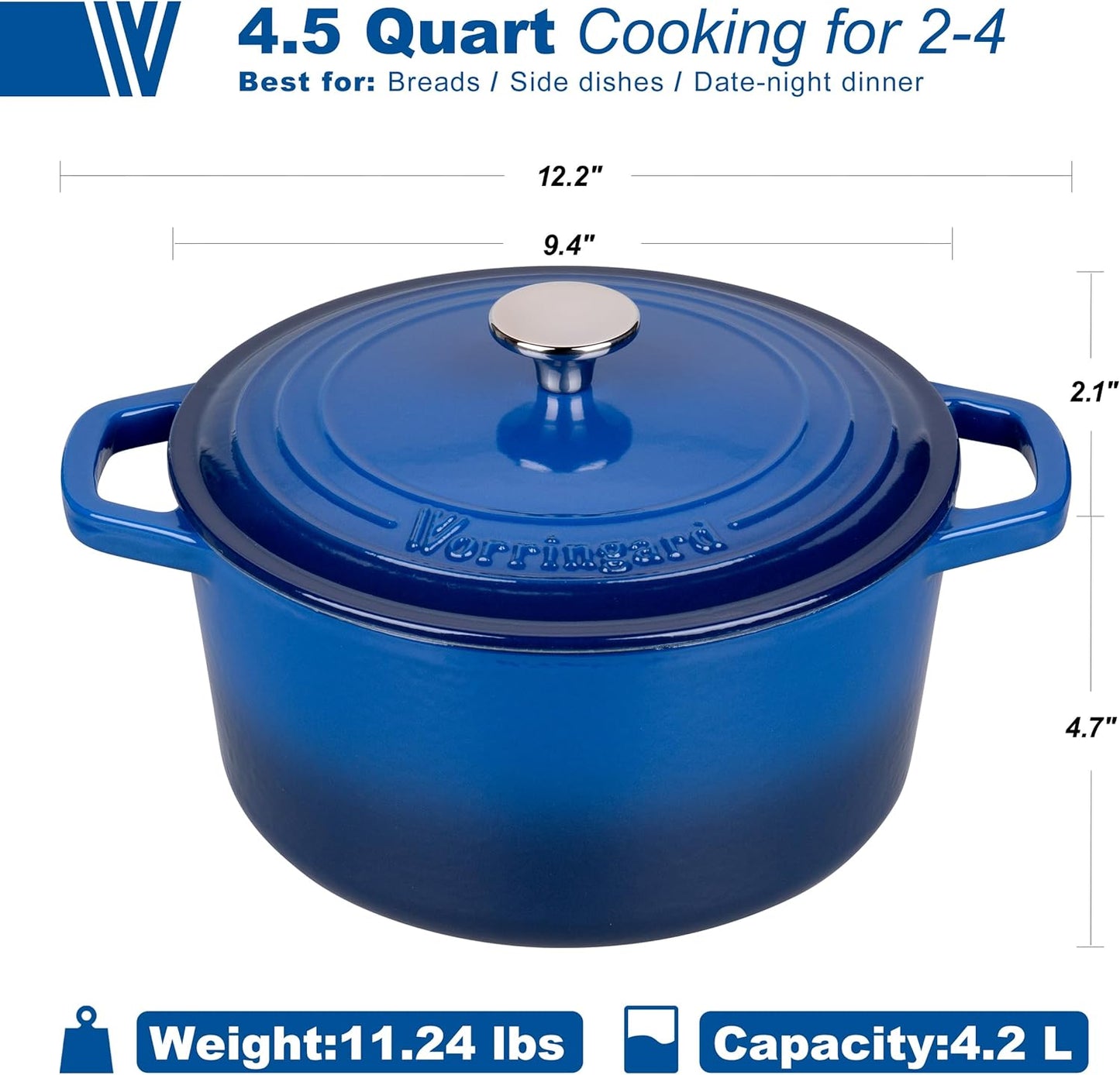 Enameled Cast Iron Dutch Oven Pot with Lid, for Bread Baking, Round Bread Oven- include Sourdough Bread Baking Supplies Set, 4.5QT, Blue