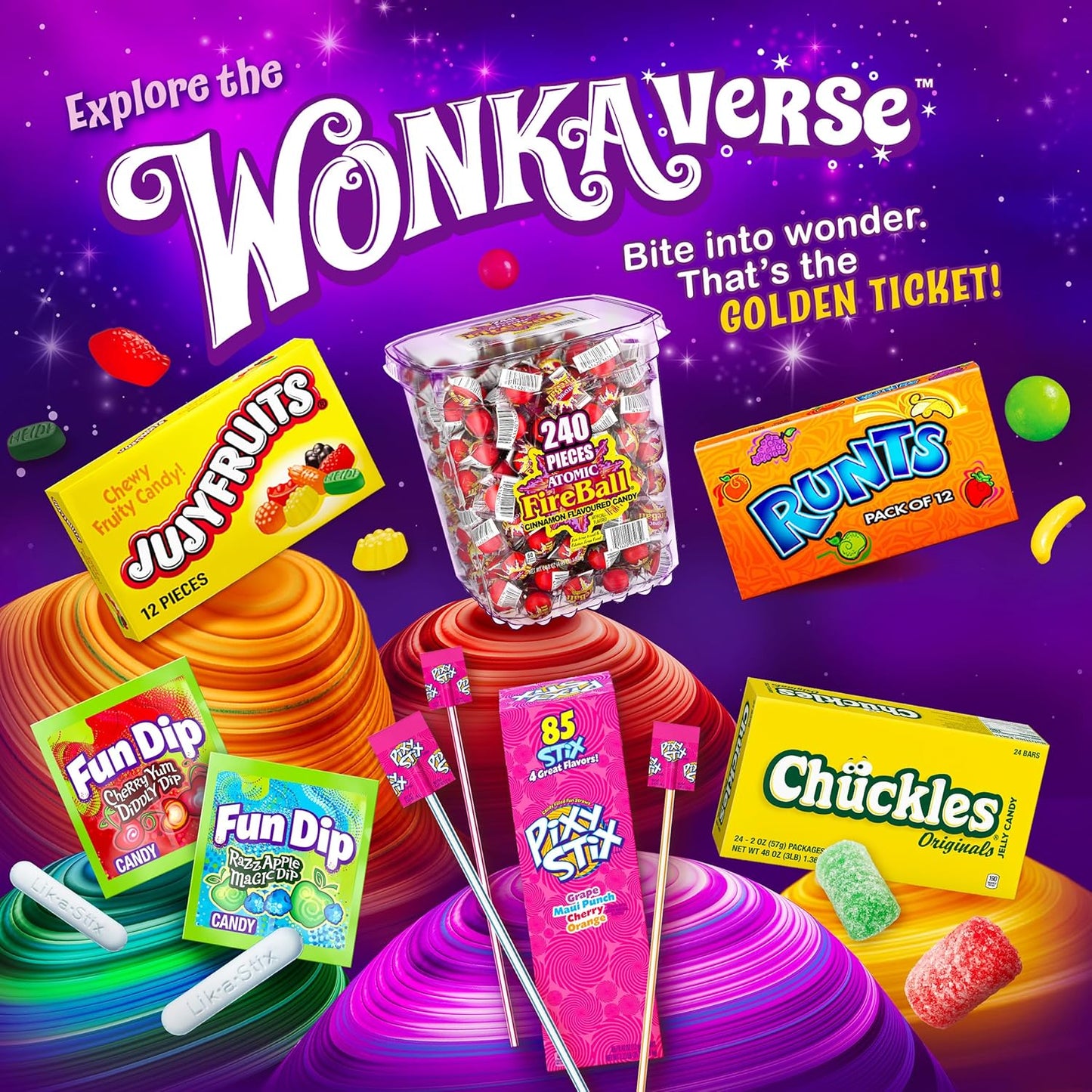 Wonka Pixy Stix, Sour Powder Straws, Grape, Maui Punch, Cherry, and Orange, Sweet and Tart Candy Powder, 85 ct