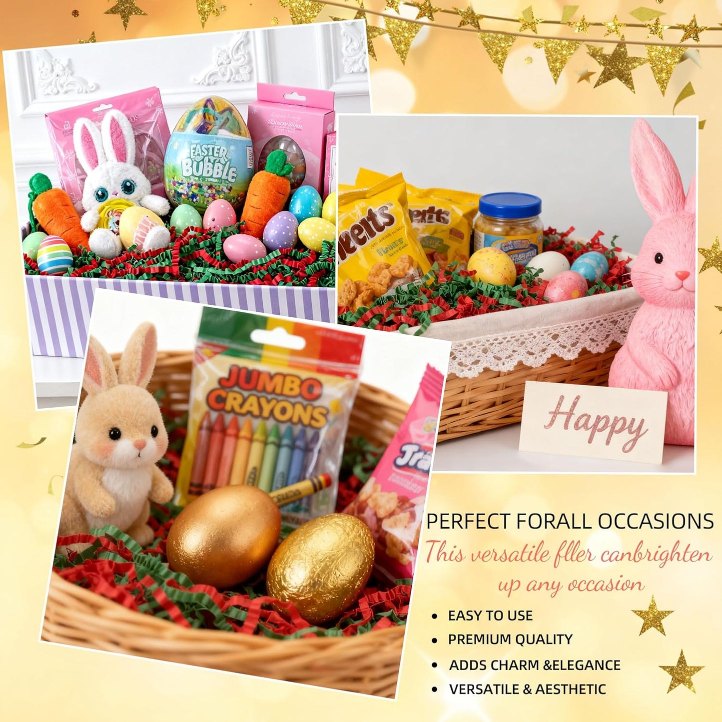 LWWTBS Crinkle Cut Paper 7oz Shredded Packing Grass Cushion Paper for Gift Baskets Christmas Wedding Birthday Bridesmaid Engagement Craft Gift boxes Bags Filler (Christmas)