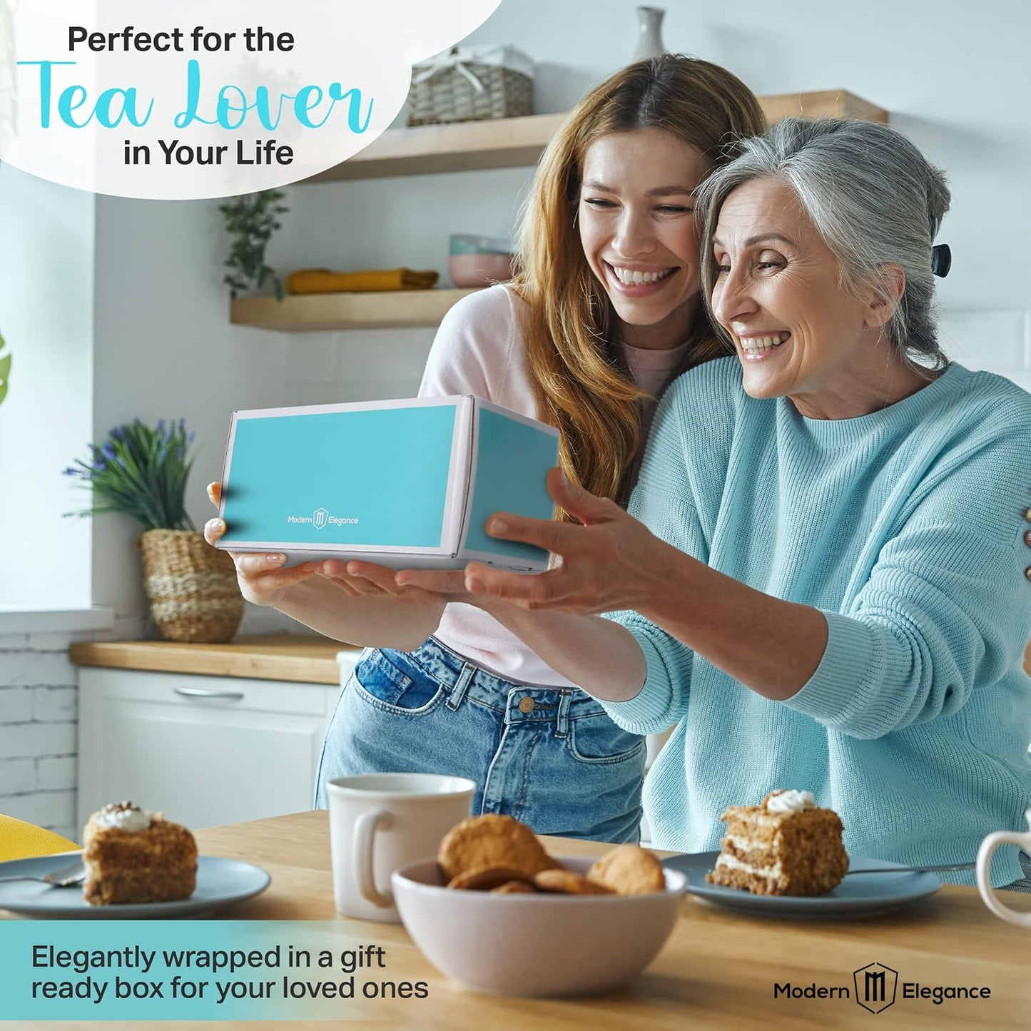 Gift Sets for Tea Lovers Women and Men Tumbler 15 Unique Teas 10 Honey Straws (Mom Card-Purple)