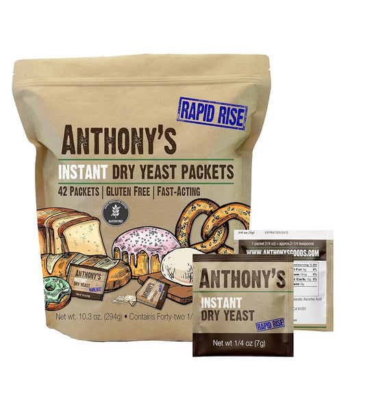 Anthony's Instant Dry Yeast Packets, Contains 42 Individual Packets, Gluten Free