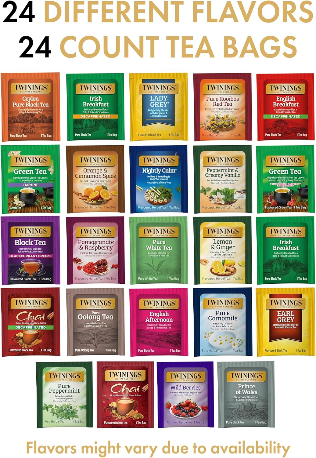 Twinings Gift Advent Calendar Box, Tea Bags Sampler Assortment Variety Pack (24 Count) 24 Different Flavors for Her Him Women Men Tea Lovers Couples Family Friends Coworkers