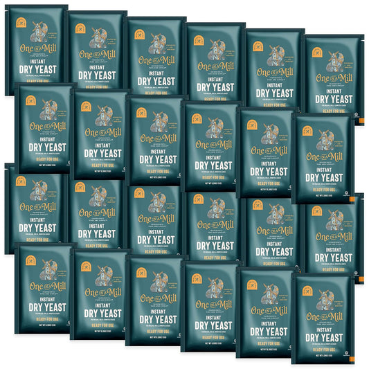 One in a Mill Instant Dry Yeast Packets | Fast Acting Self Rising Yeast for Baking Bread, Cake, Pizza Dough Crust | Kosher | Quick Rapid Rise Leavening Agent for Pastries | 24 Packets