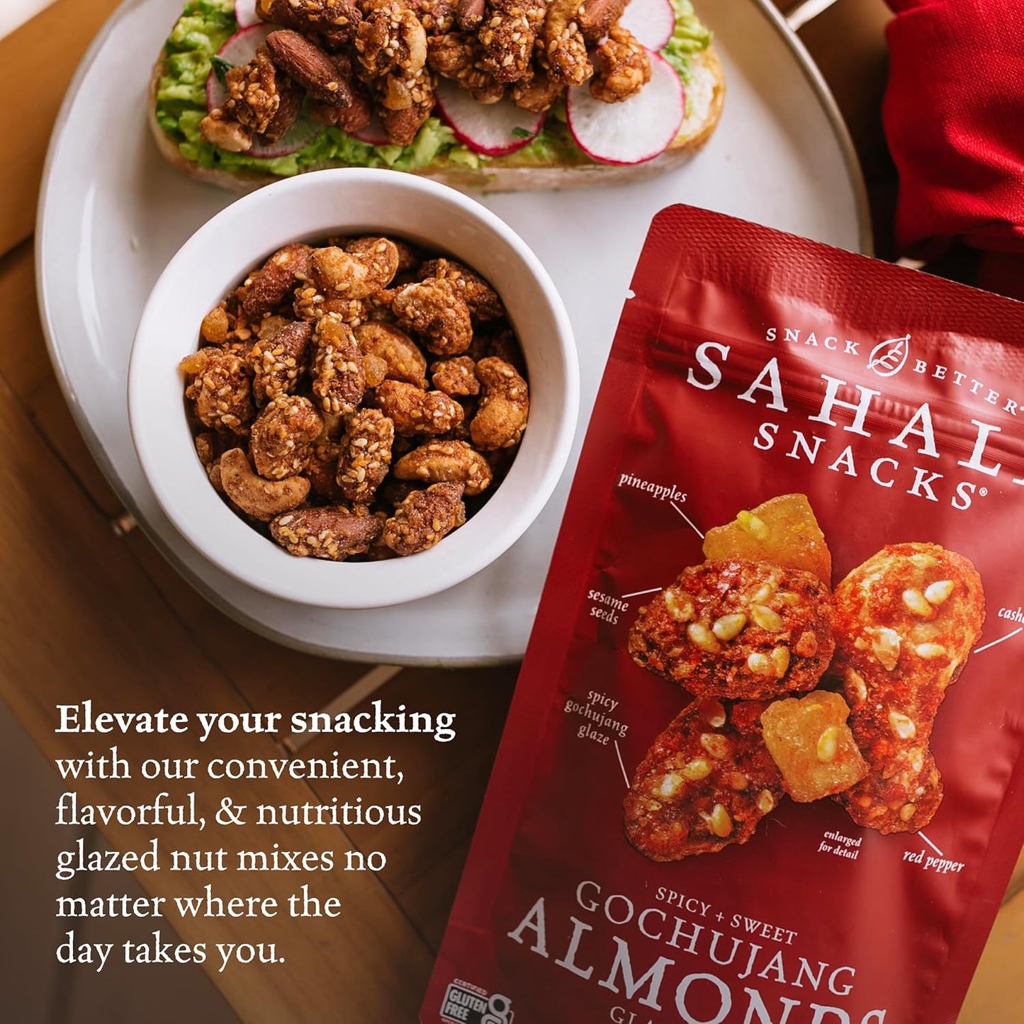 Sahale Snacks Gochujang Almonds Glazed Mix, Kosher, Gluten Free, 4 Ounce (Pack of 6)