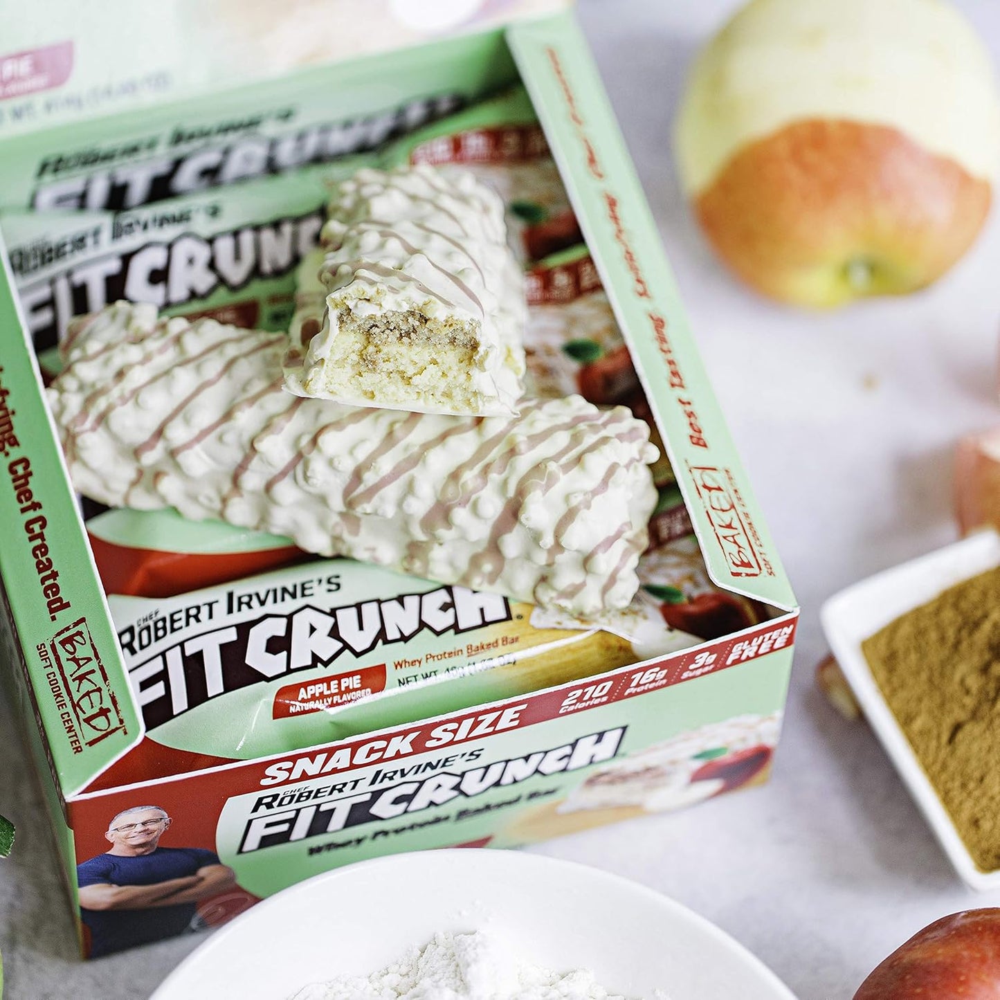 FITCRUNCH Snack Size Protein Bars, 6-Layer Baked Bar, 3g of Sugar & Soft Cake Core (9 Bars, Apple Pie)