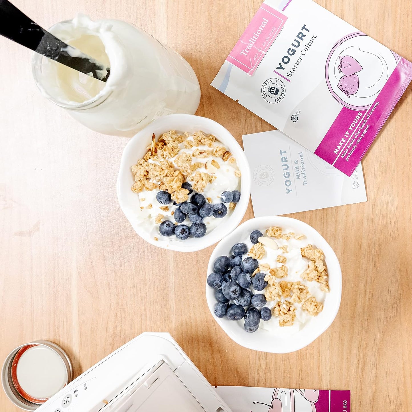 Cultures for Health Traditional Yogurt Starter Culture | 4 Packets Direct-Set Thermophilic Starter | Make Up To 12 Cups Thick, Tangy Probiotic Yogurt | Powdered Live Active Cultures for Yogurt Making