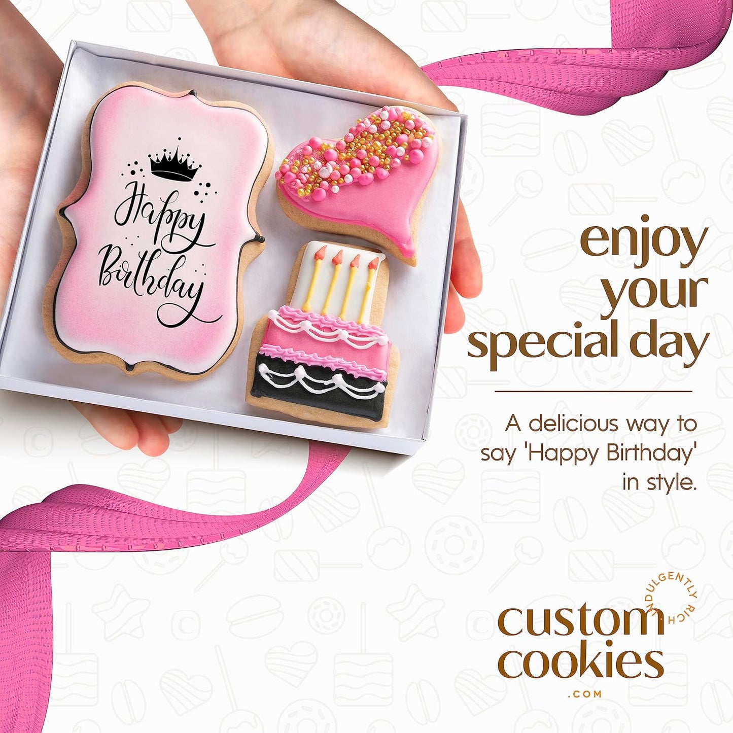 Happy Birthday Gift Basket Custom Sugar Cookies - Happy Birthday Cookies in Gift Box, Hand Decorated Kosher Treats for Women, Her, Wife - Bakery & Dessert Gifts as a Birthday Cake