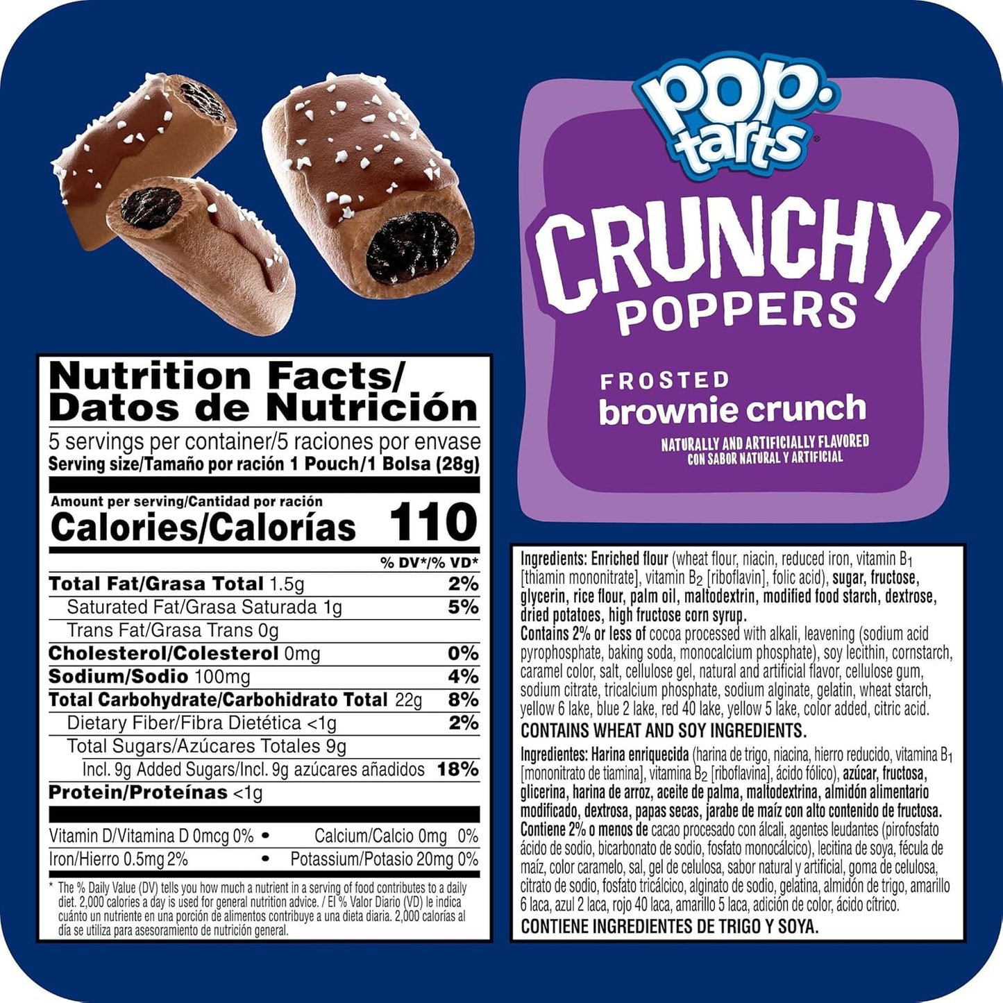 Pop-Tarts Crunchy Poppers Crunchy Filled Snack Pieces, Kids Snacks, On-the-Go, Frosted Brownie Crunch (6 Boxes, 30 Pouches)