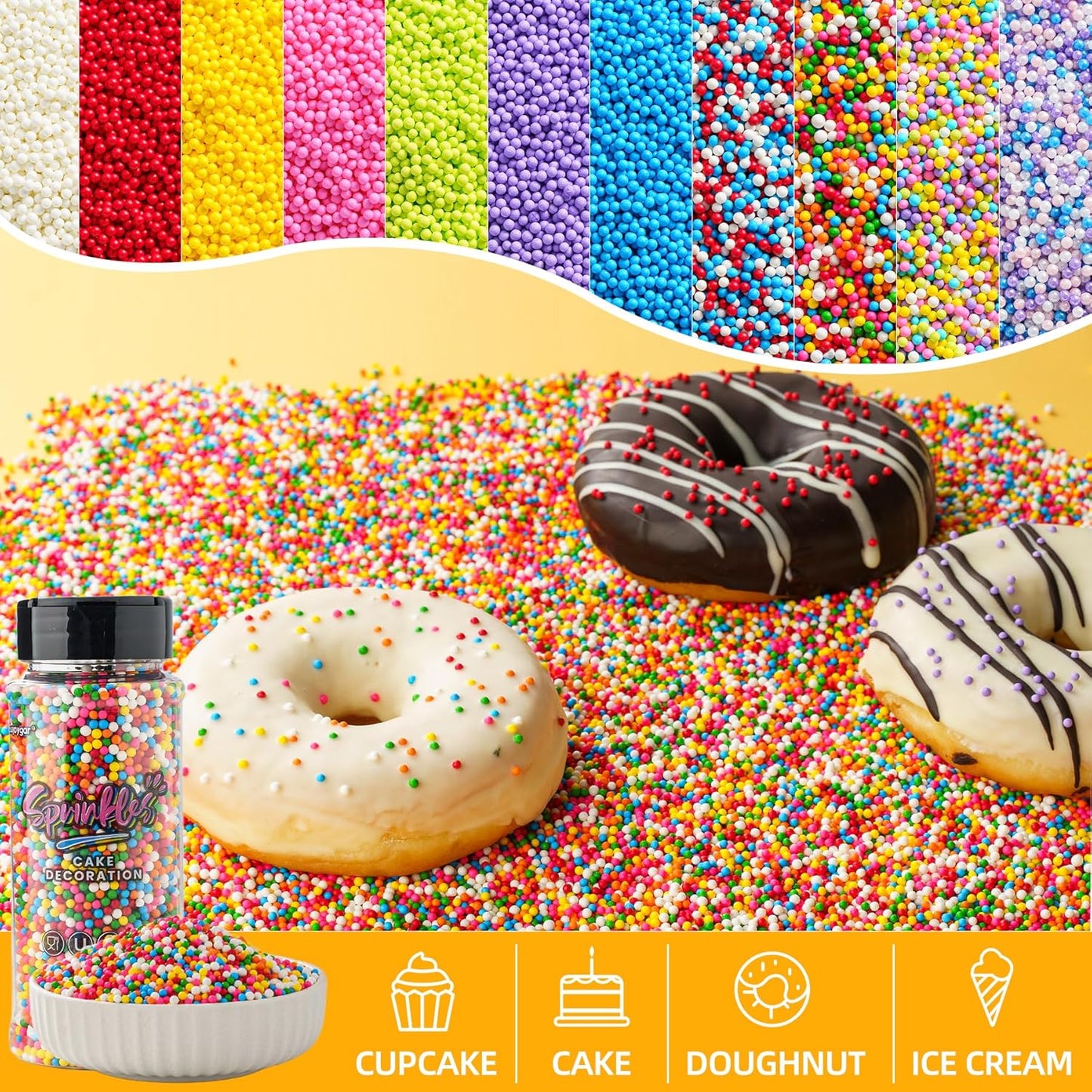 White Nonpareils Sprinkles, Sujoygar 4oz Edible Cake Sprinkles for Ice Cream Toppings Cupcake Chocolate Decoration, Wedding Party Cookies Baking Dessert Food Supplies