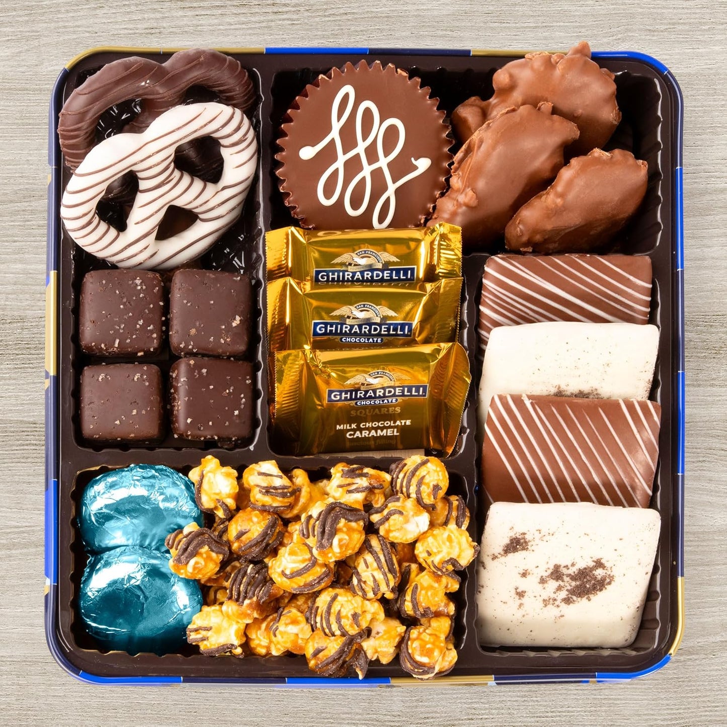Blue Bow Gourmet Artisanal Chocolate Assortment Gift Tin for Birthday, Thank You, Business Gifts, Holiday