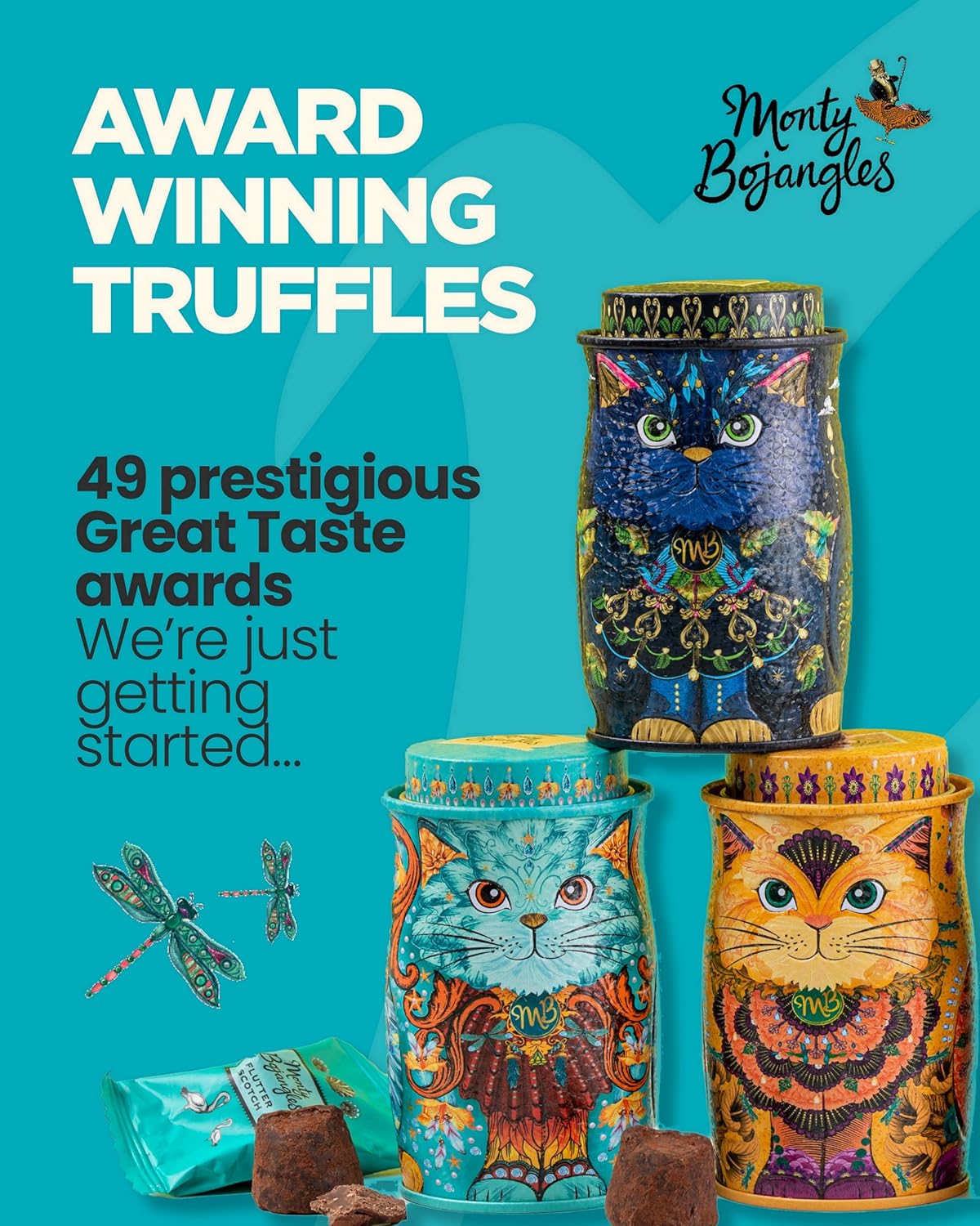 Monty Bojangles Persian Pink Cocoa Dusted Truffles Cat Tin (4.37 oz) - Choccy Scoffy Flavoured Luxury Chocolatey Truffles - Collectable Cat Tin Chocolate Gift With Bespoke Design