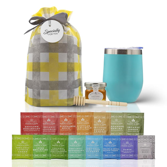 Tea Gift Set for Women & Men – Includes Assorted Teas, Elegant Mug & Honey (Teal - Hrny & Sons Tea)