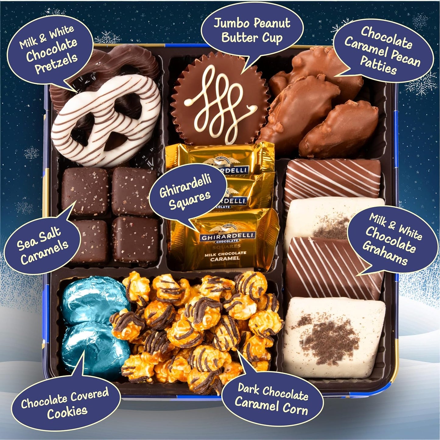 Blue Bow Gourmet Artisanal Chocolate Assortment Gift Tin for Birthday, Thank You, Business Gifts, Holiday