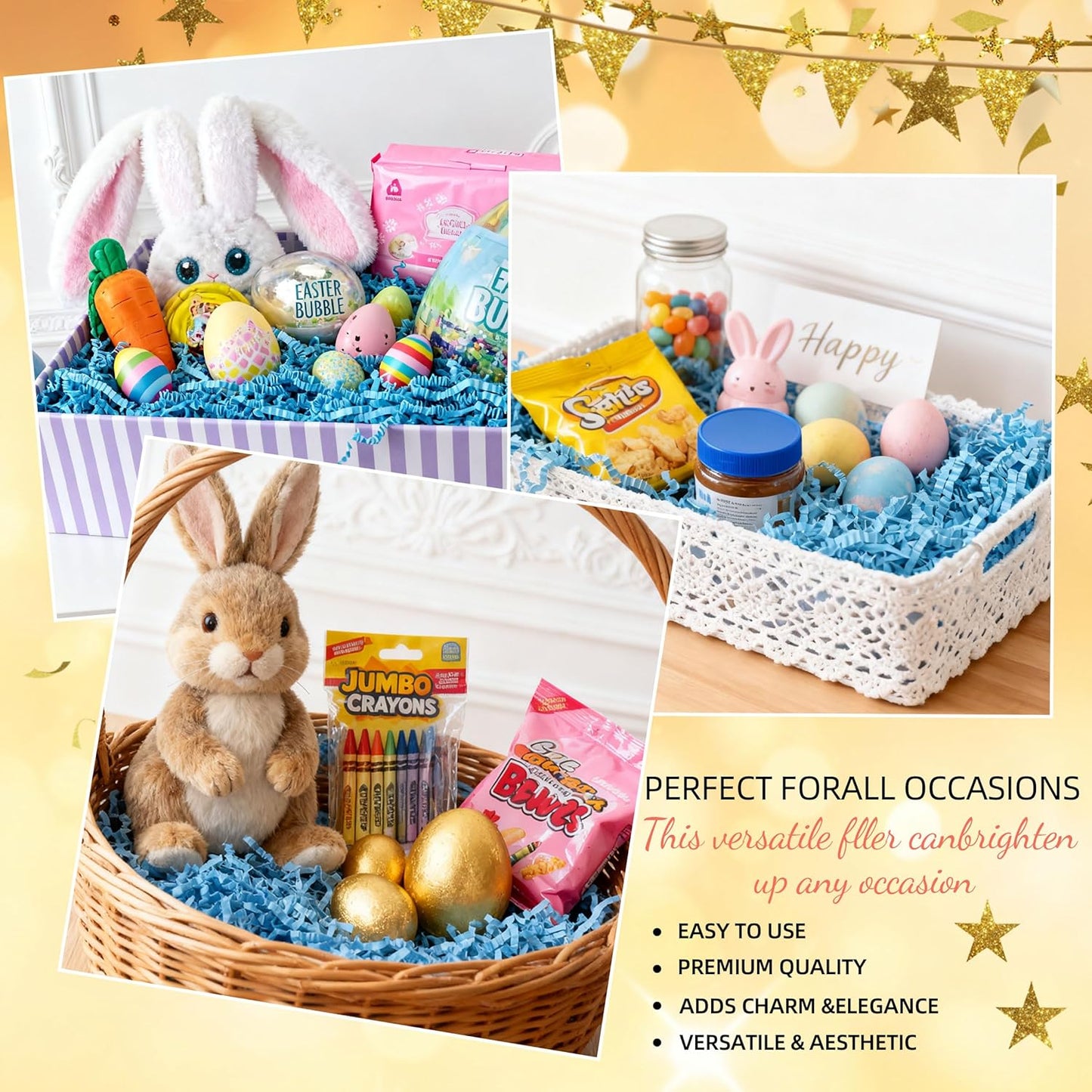 LWWTBS Crinkle Cut Paper 7oz Shredded Packing Grass Cushion Paper for Gift Baskets Christmas Wedding Birthday Bridesmaid Engagement Craft Gift boxes Bags Filler (Blue)