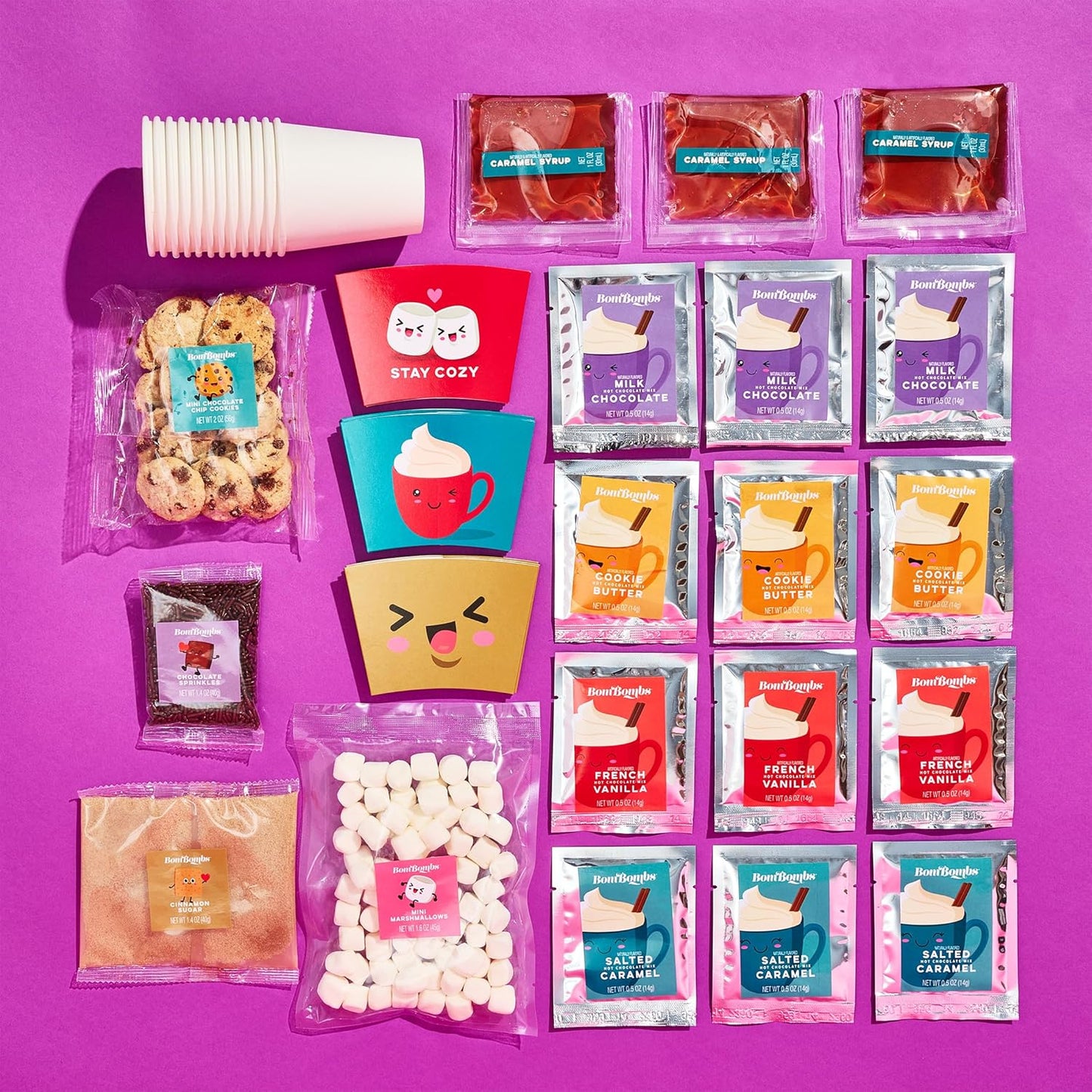 BomBombs, Mini Hot Cocoa Bar, Includes 12 Mini Servings of Gourmet Hot Chocolate Mix in 4 Fun Flavors with Toppings and Hot Cocoa Cups