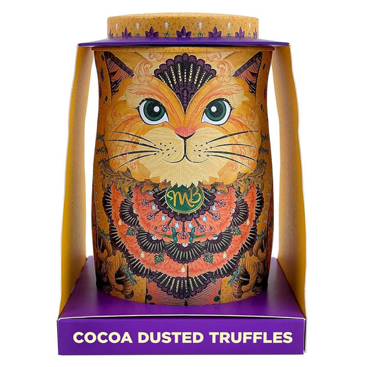 Monty Bojangles Cocoa Dusted Chocolate Truffles Cat Tin (Savanna Gold - 4.7oz) Flutter Scotch Flavored Luxury Chocolatey Truffles - Collectable Cat Tin, Chocolate Gift Box With Bespoke Design