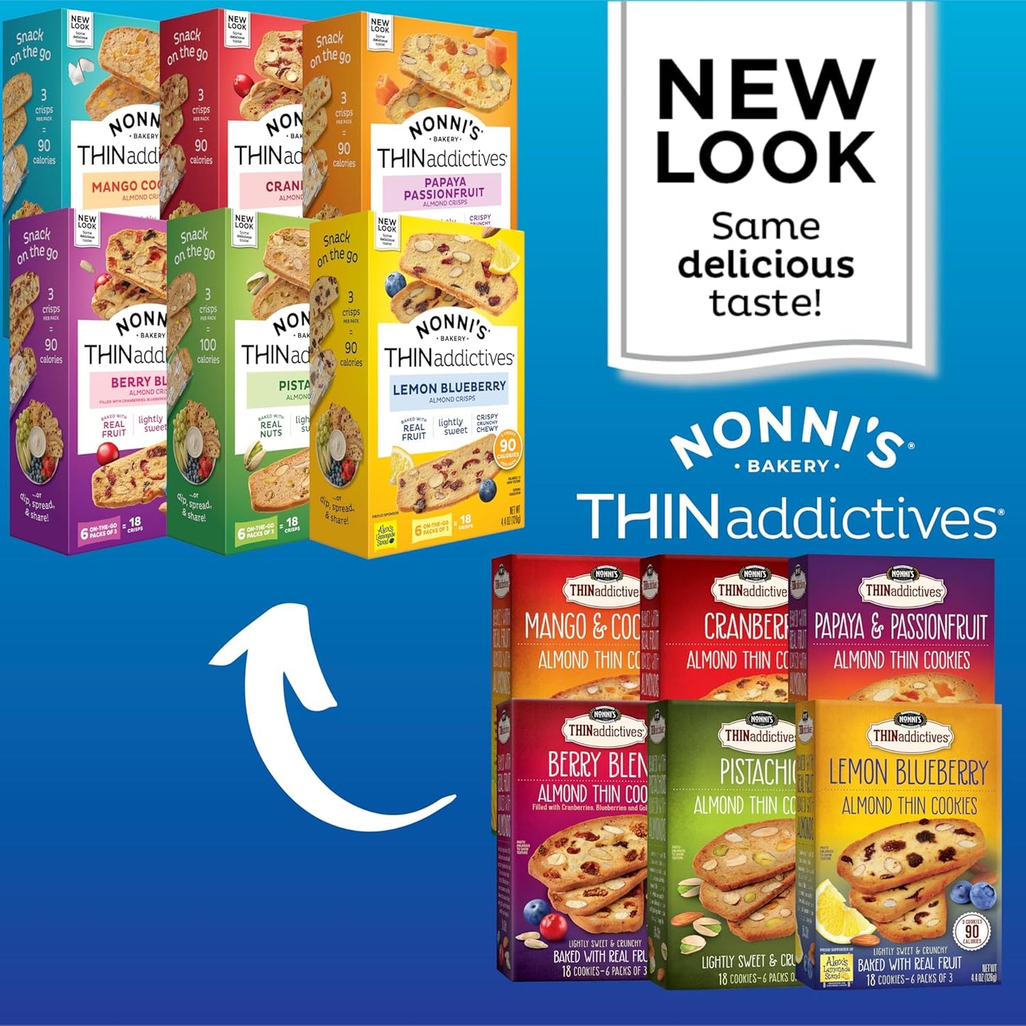 THINaddictives Variety 6 Pack - 6 Flavors w/ 18 Cookies Per Box - Sweet & Crunchy Almond Cookie Thins - Biscotti Italian Cookies - Biscotti Individually Wrapped Cookies - Kosher Coffee Cookie - 4.4 oz